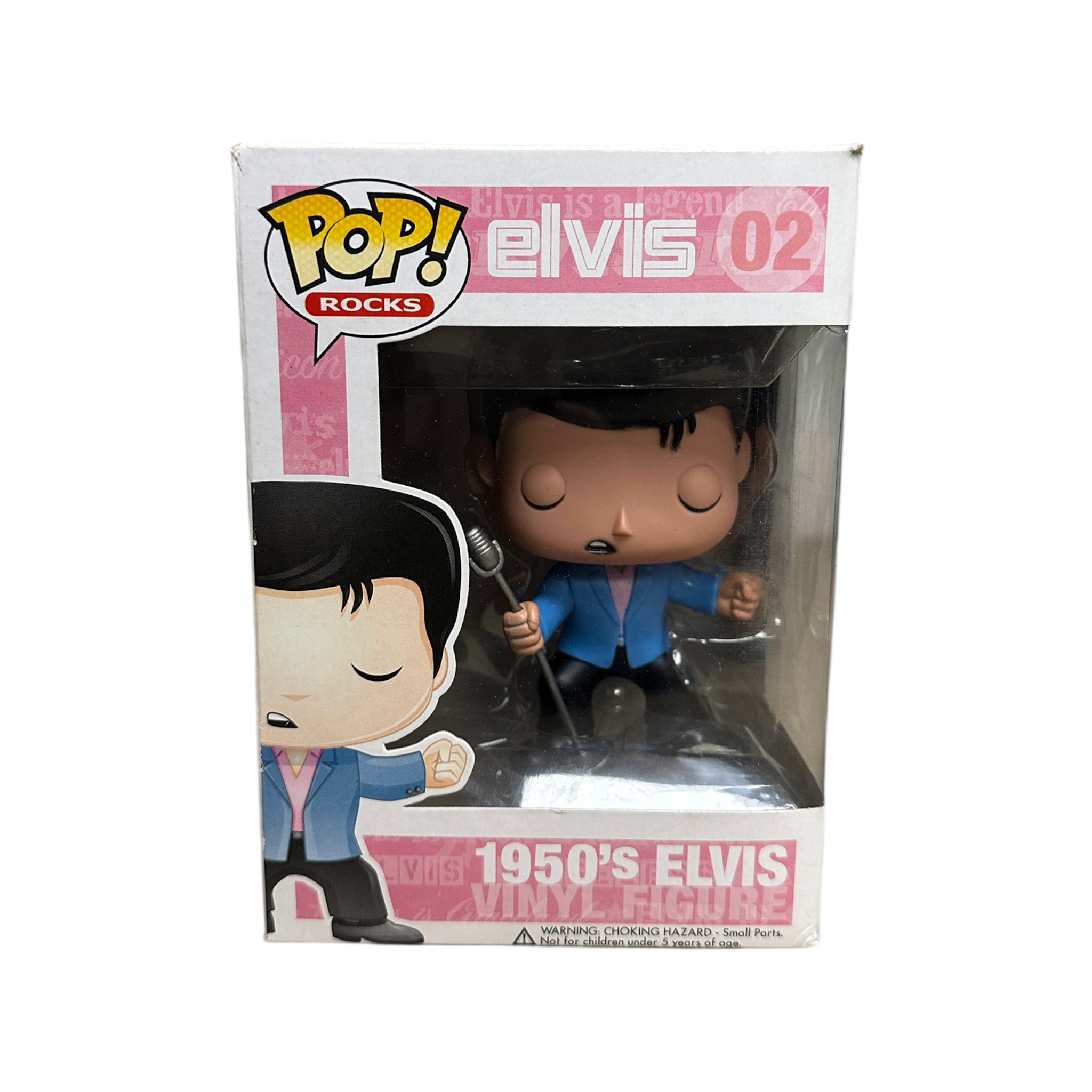 1950s Elvis Funko Pop! figure, Rocks series, 2011 release, rated 6.5/10 for condition, showcasing iconic rock and roll style.