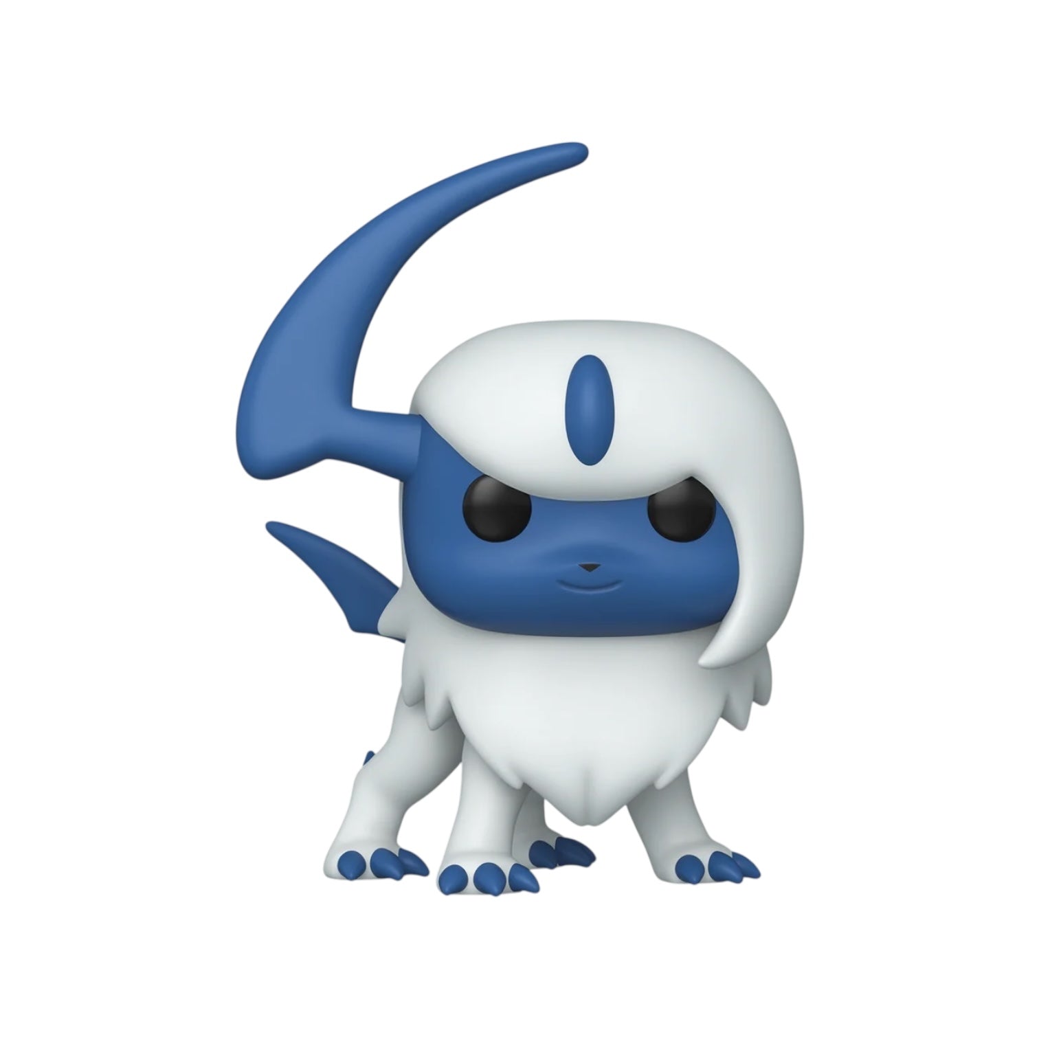 Blue and white cartoon character figurine on a white background