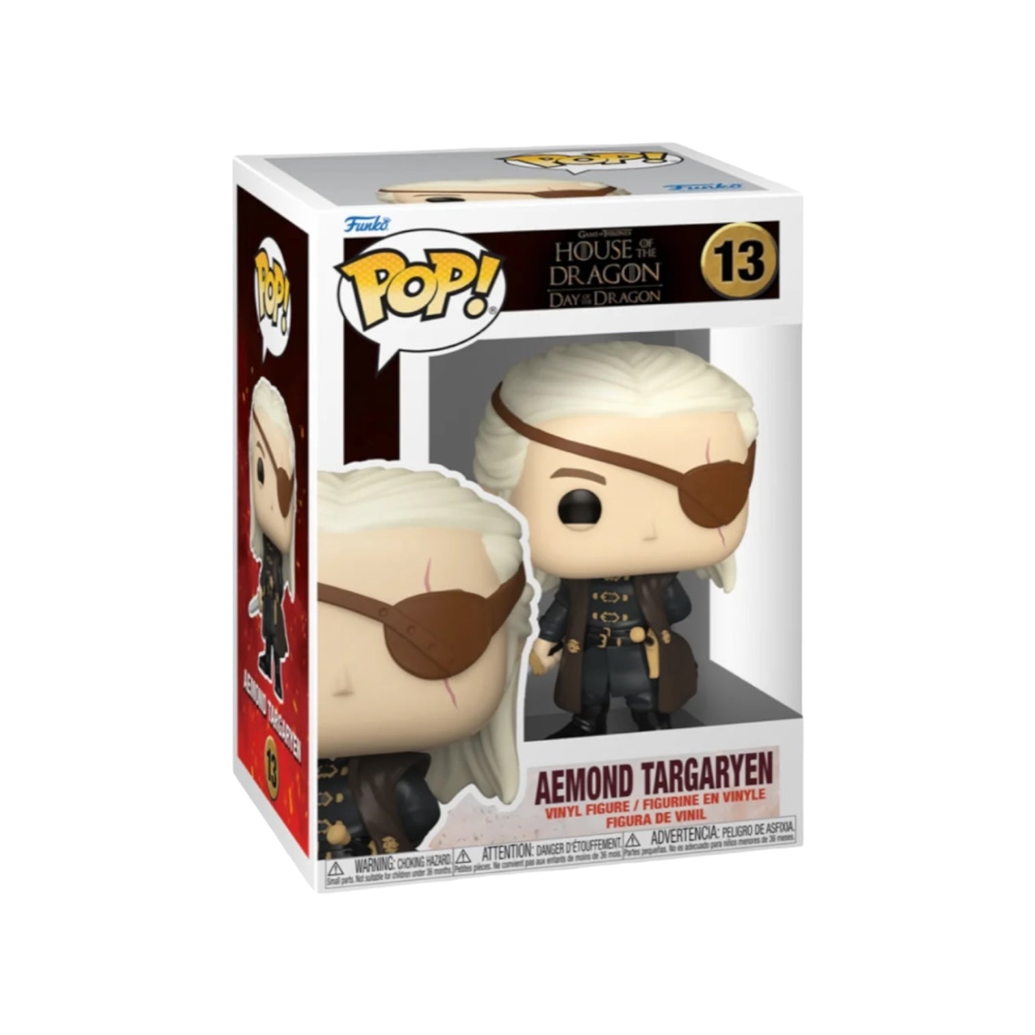 Aemond Targaryen #13 Funko Pop! collectible from House of The Dragon, showcasing intricate details and bold colors.