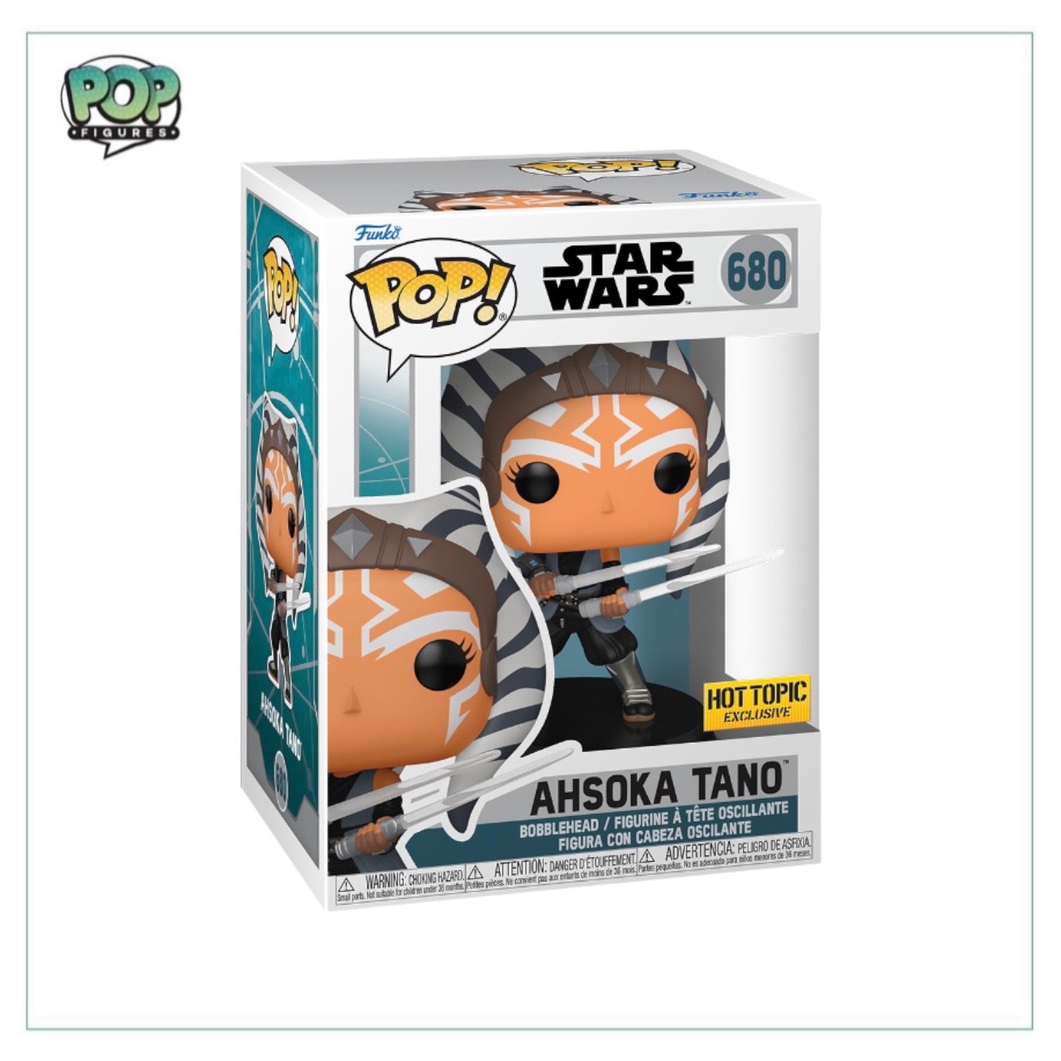 Funko Pop! Ahsoka Tano #680, a Hot Topic exclusive from Star Wars: Ahsoka, showcasing the iconic character.