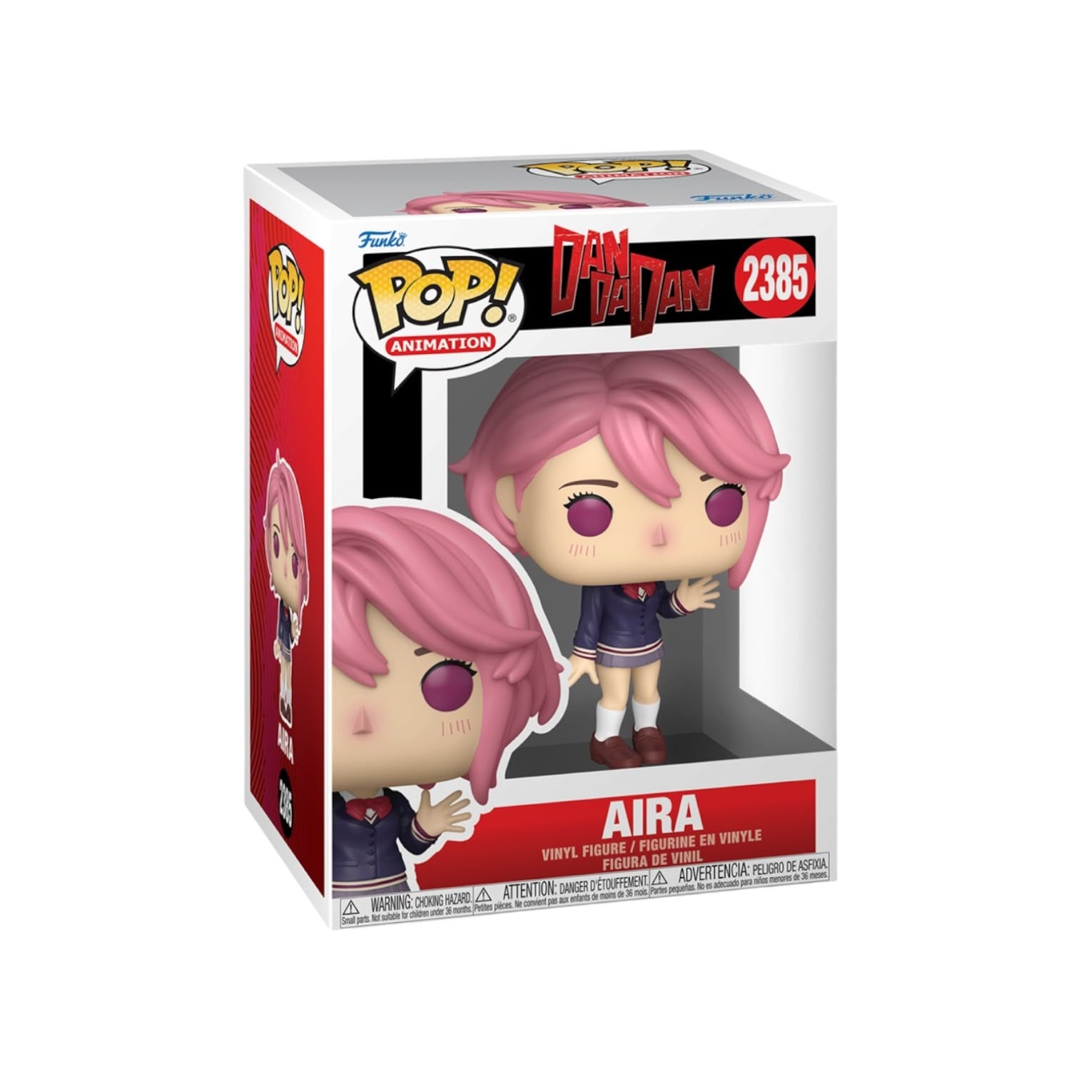 Funko Pop! vinyl figure packaging with pink-haired character on a white background