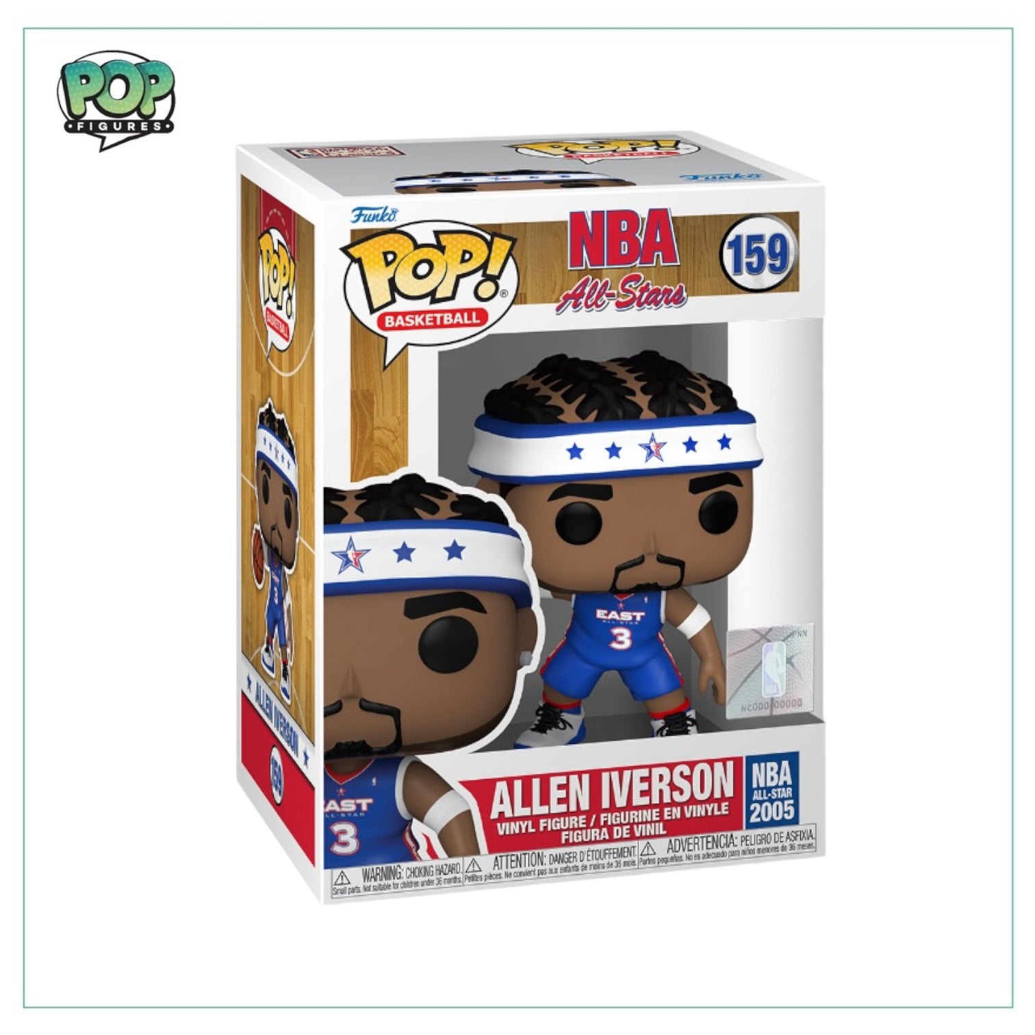 Funko Pop! figure of Allen Iverson, #159, showcasing the NBA All-Star in a dynamic pose with his signature style.