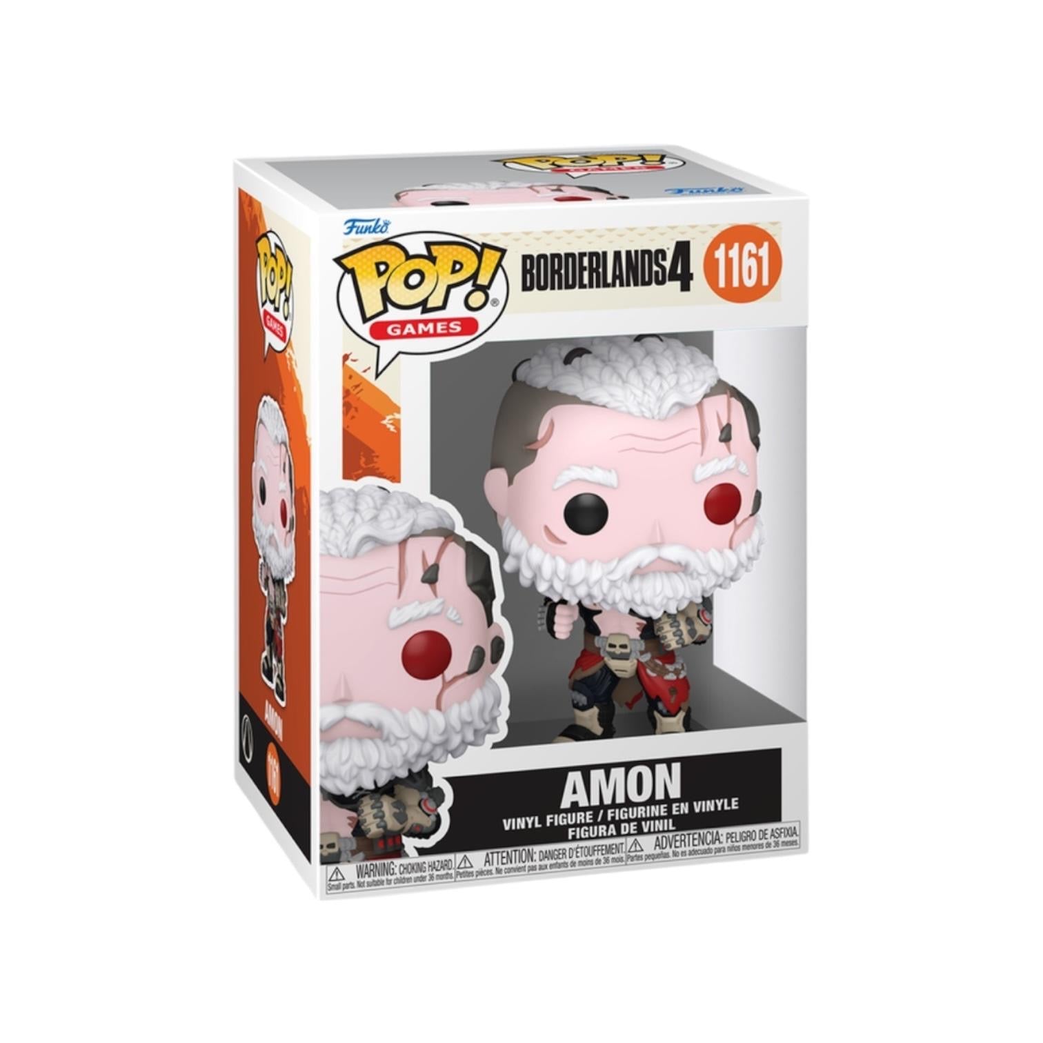 Funko Pop! vinyl figure packaging for Amon from Borderlands 4 on a white background