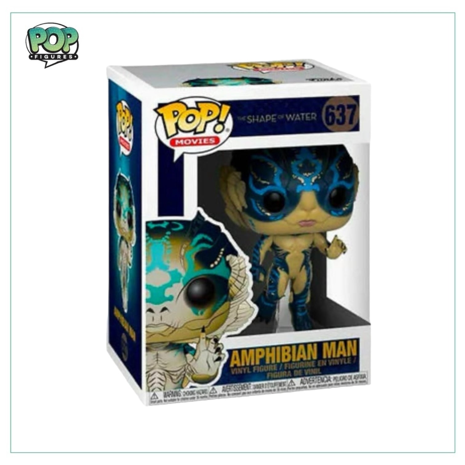 Funko Pop! figure of Amphibian Man from The Shape of Water, showcasing his unique features and vibrant colors.