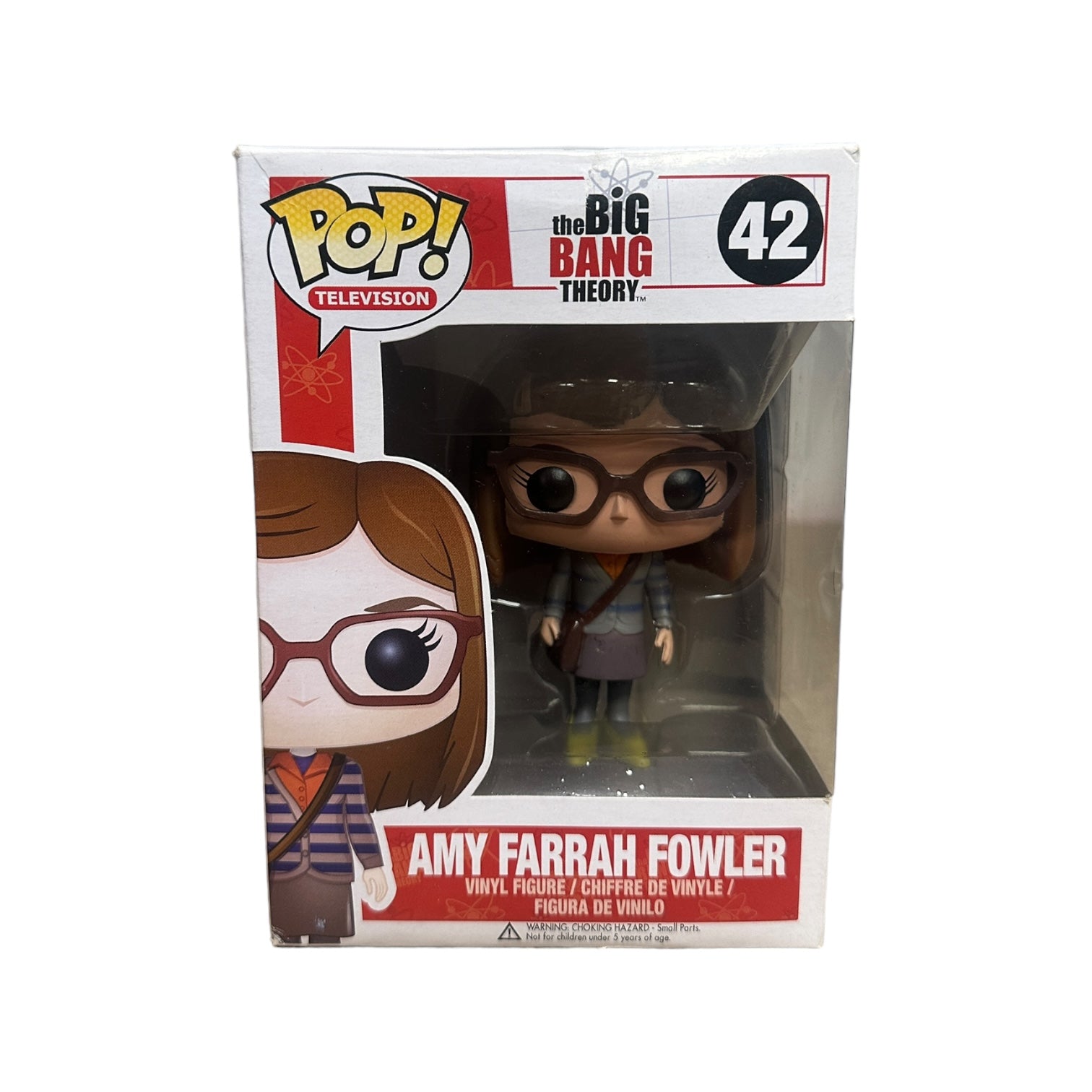 Funko Pop! of Amy Farrah Fowler from The Big Bang Theory, 2013 release, condition rated at 6.5/10, collectible item.