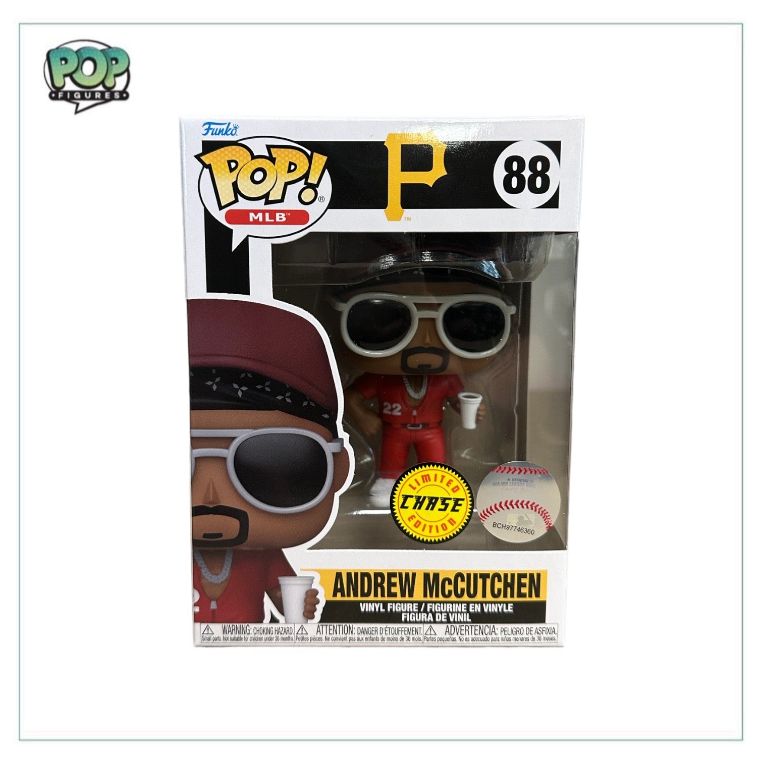 Funko Pop! figure of Andrew McCutchen #88 in Pittsburgh Pirates uniform, showcasing his iconic baseball style.
