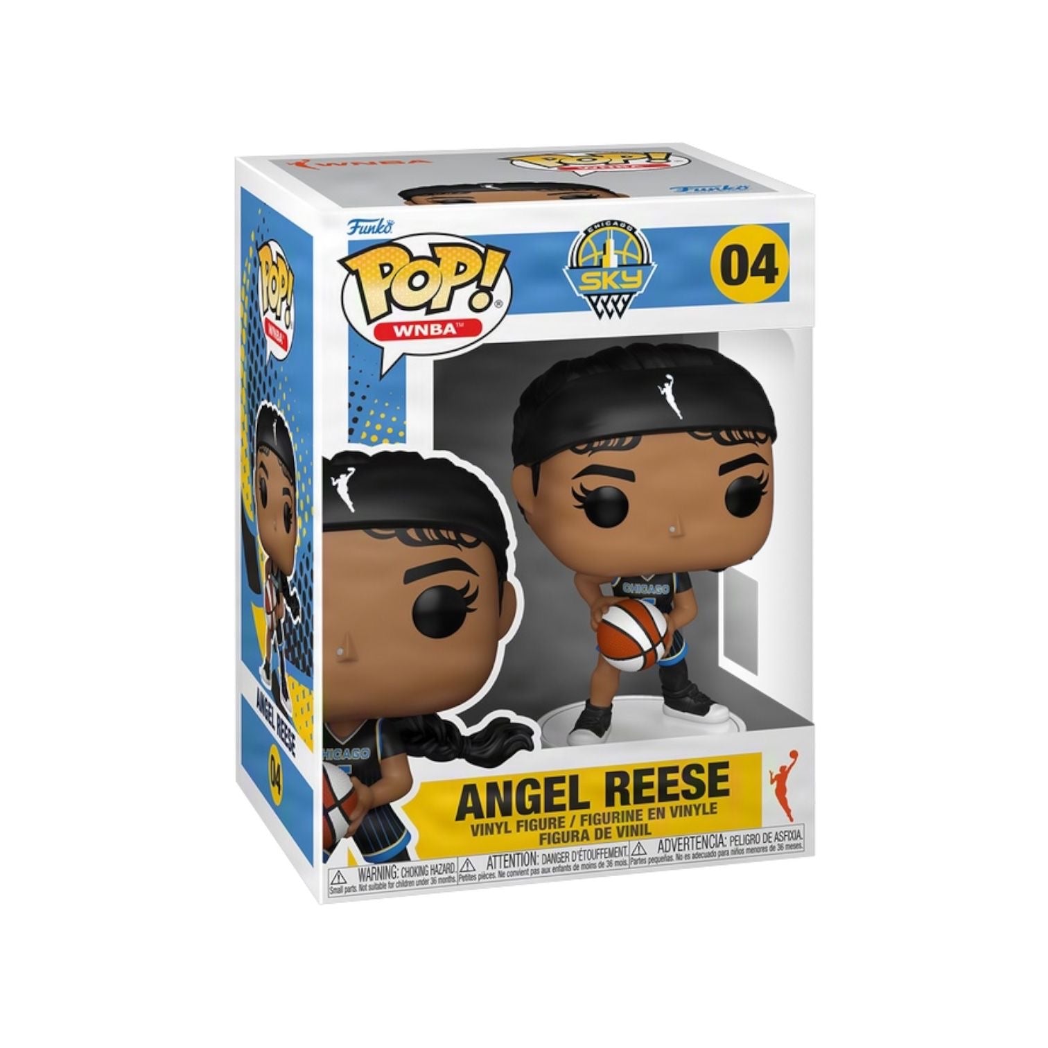 Funko Pop! vinyl figure packaging featuring Angel Reese with WNBA branding.