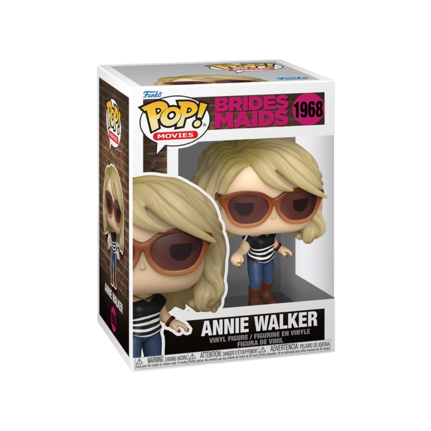 Funko Pop! vinyl figure packaging for Annie Walker from 'Bridesmaids' with sunglasses and striped shirt.