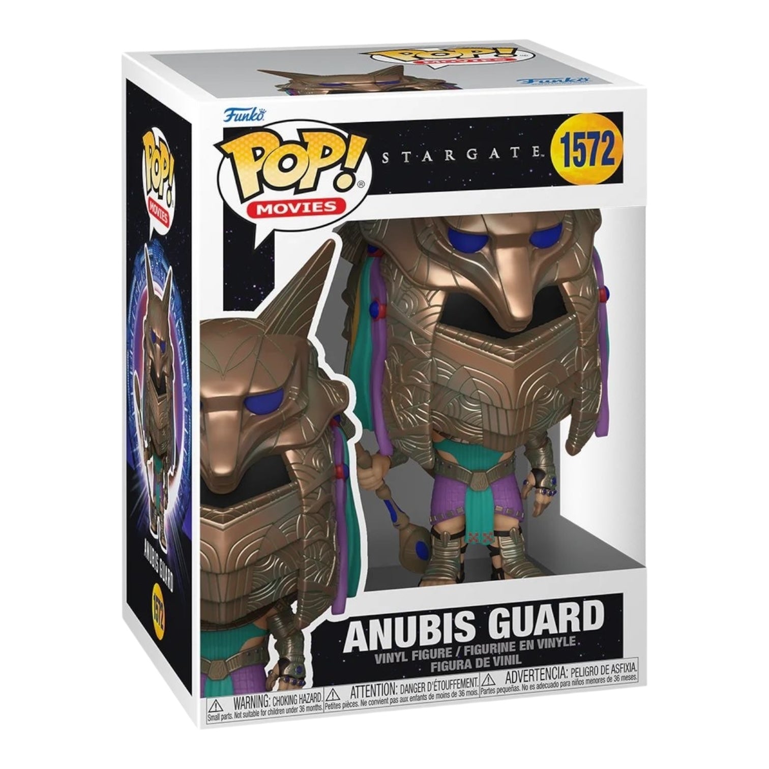Metallic Anubis Guard Funko Pop! #1572 from Stargate, showcasing intricate details and vibrant colors in a collectible figure.