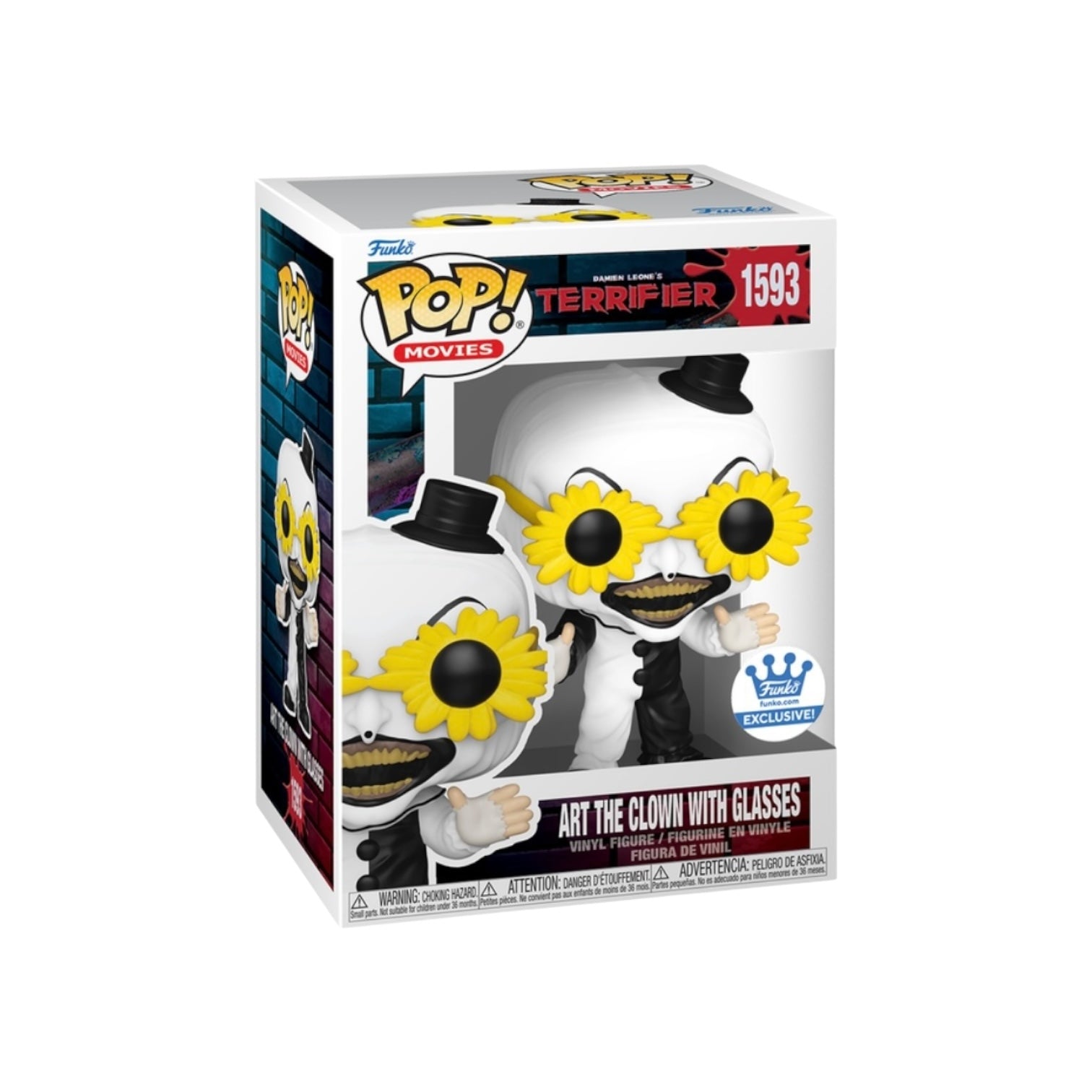 Funko Pop! vinyl figure of Art the Clown with Glasses in packaging on a white background