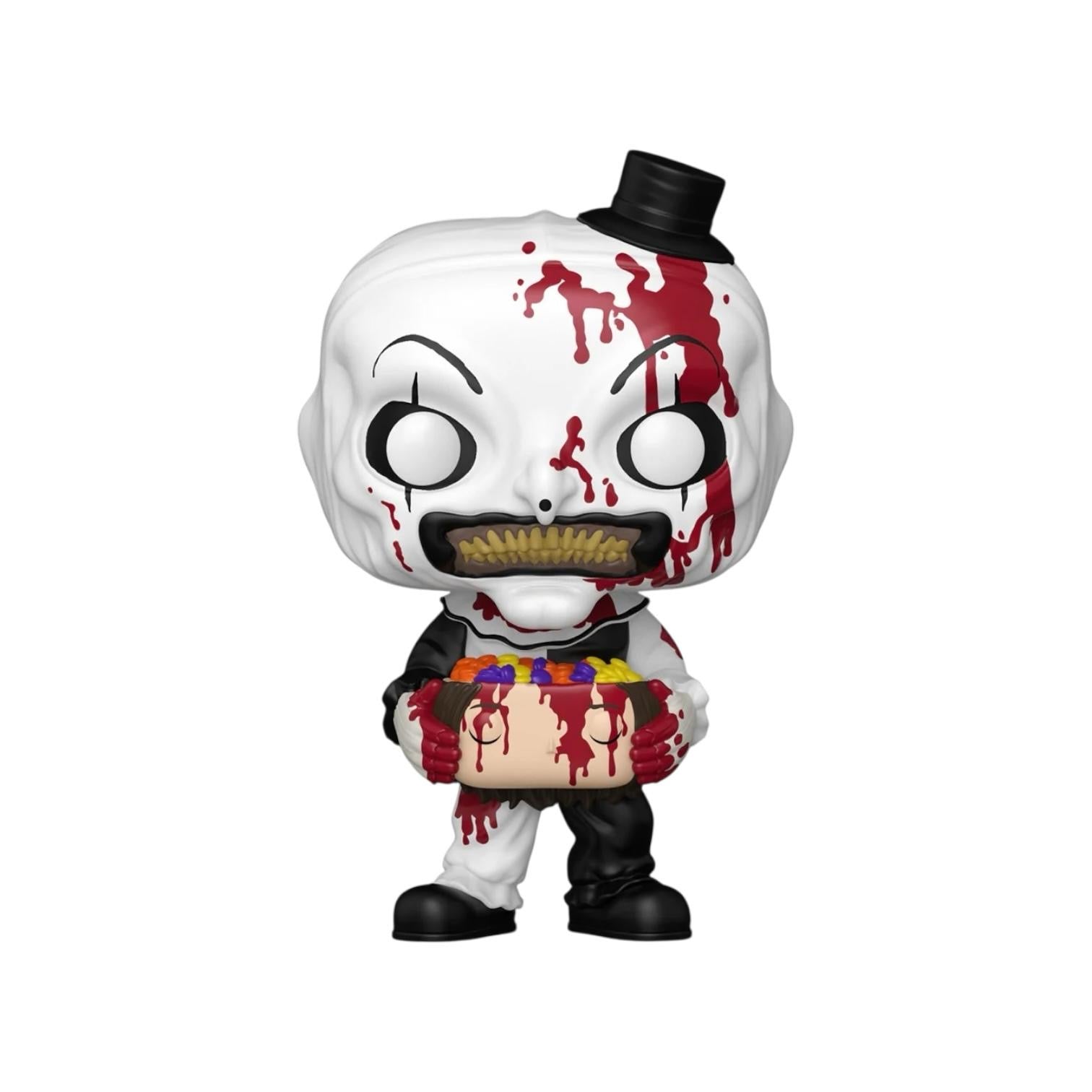 Art the Clown has arrived to complete your Terrifier 2 set with a candy-filled head in hand. Vinyl figure is