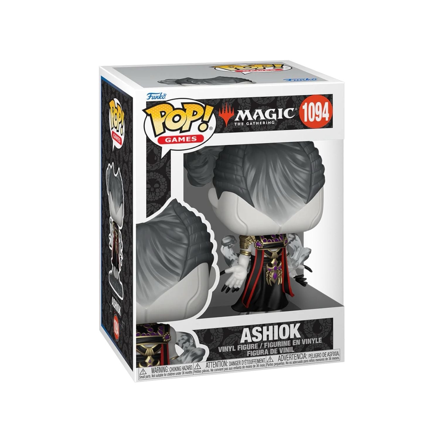 Ashiok Funko Pop figure from Magic the Gathering, featuring a character with a dark cloak and eerie expression.