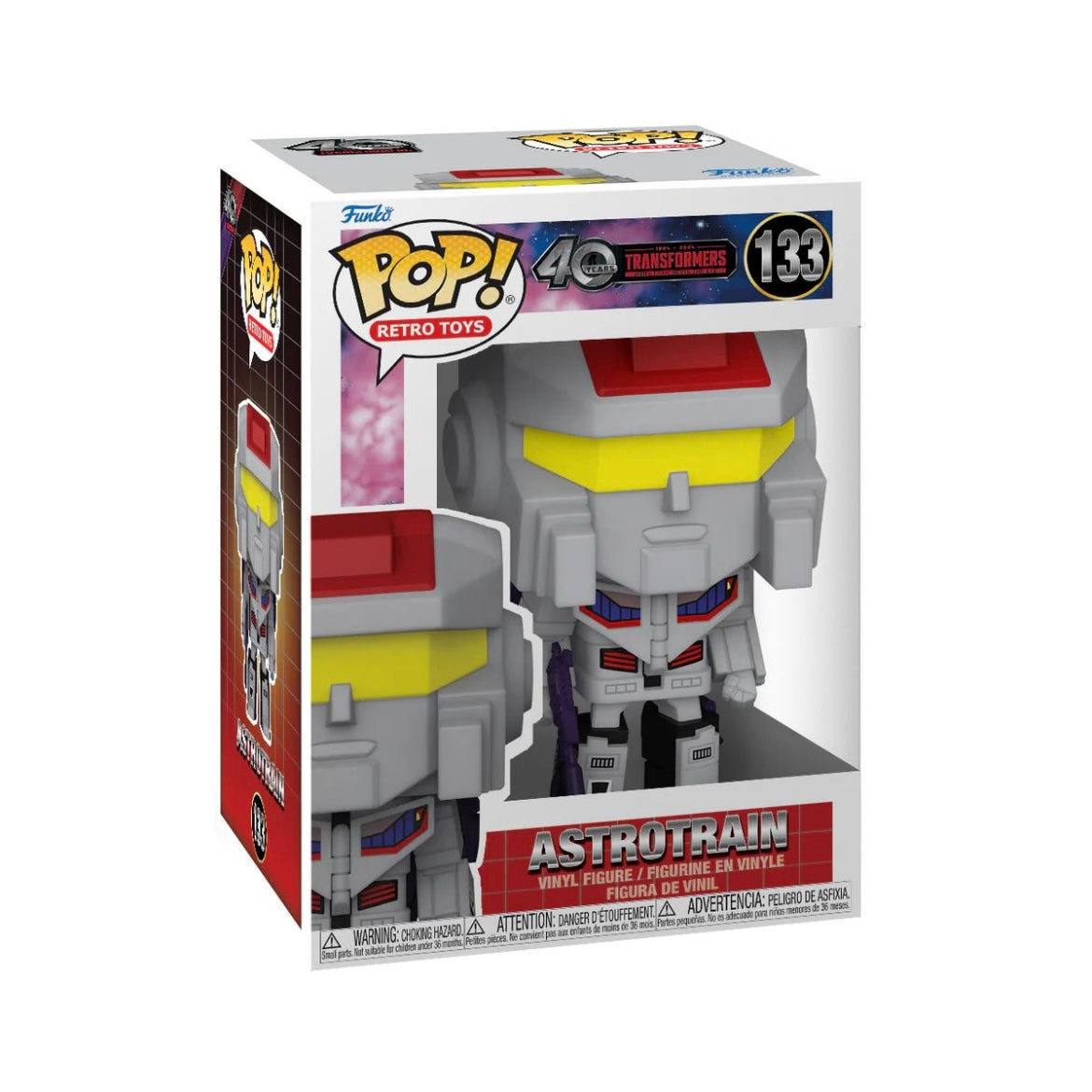Funko Pop! of Astrotrain #133 from Transformers, featuring a detailed design of the iconic character in vibrant colors.