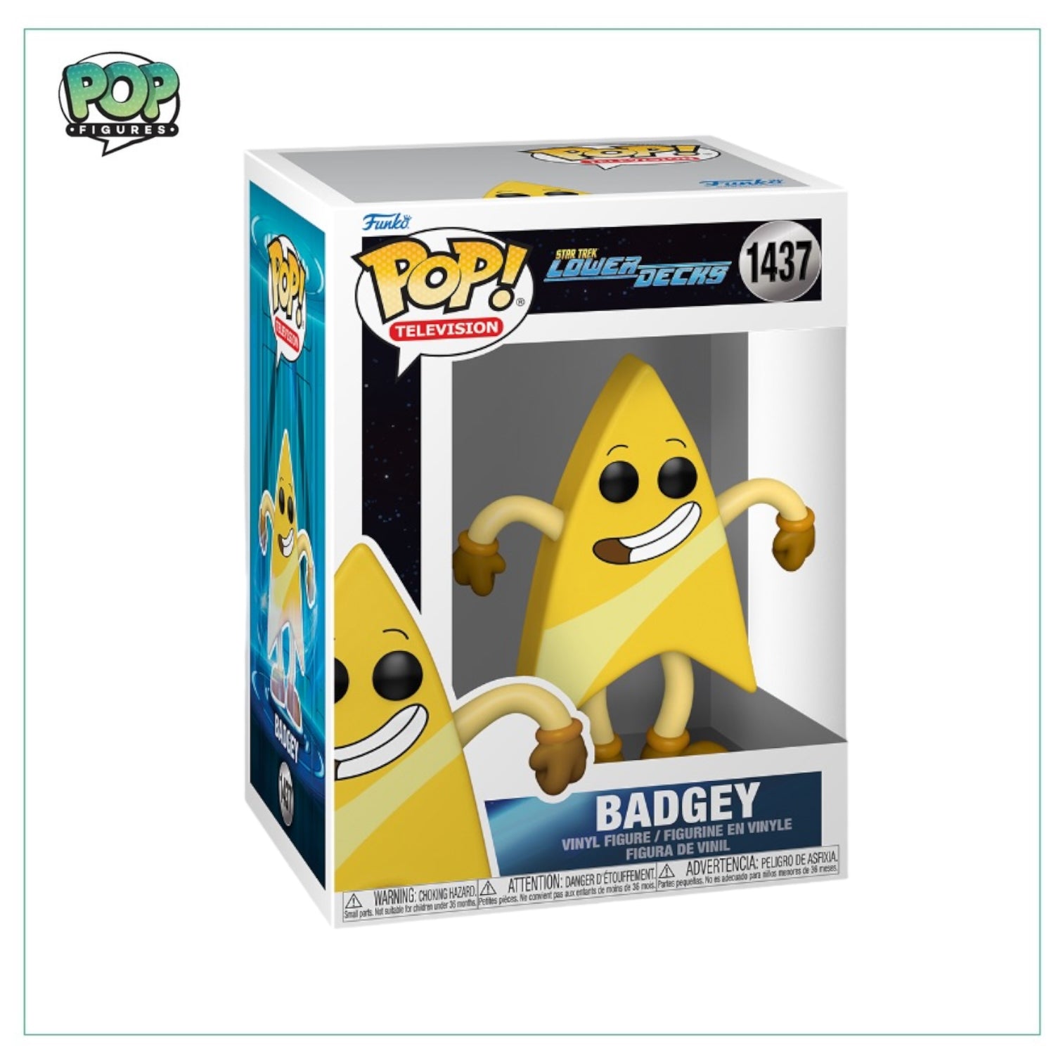 Funko Pop! Badgey #1437 from Star Trek Lower Decks, a cute collectible figure with a playful design and vibrant colors.