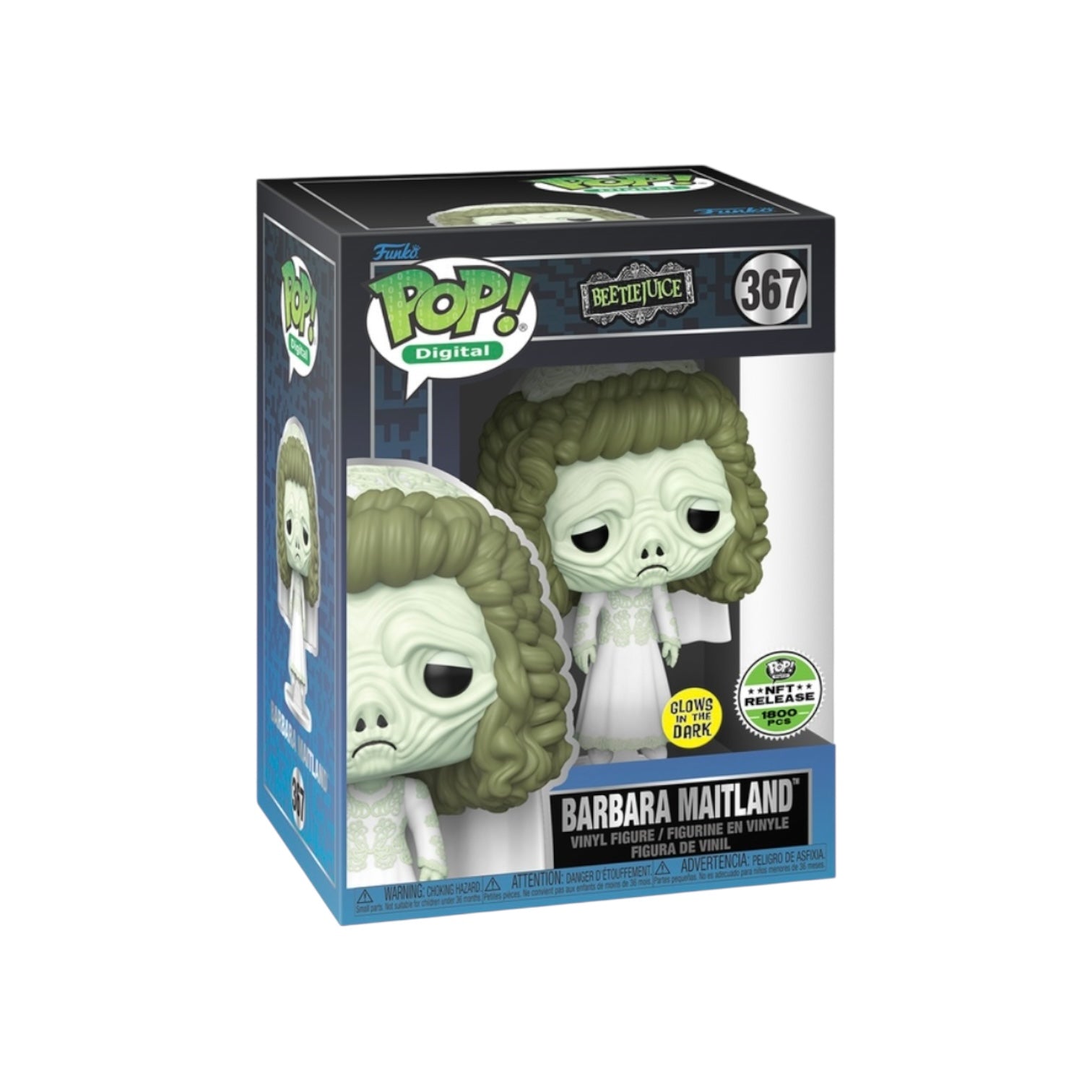 Funko Pop! Barbara Maitland figure packaging with green hair and white outfit on a white background