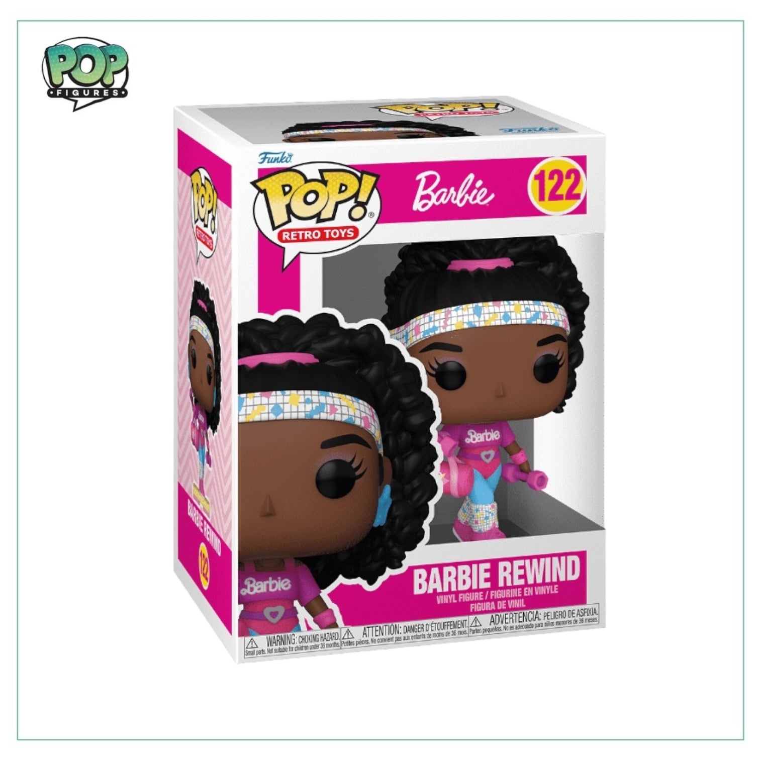 Funko Pop! figure of Barbie Rewind #122, showcasing a classic Barbie design with vibrant colors and stylish details.