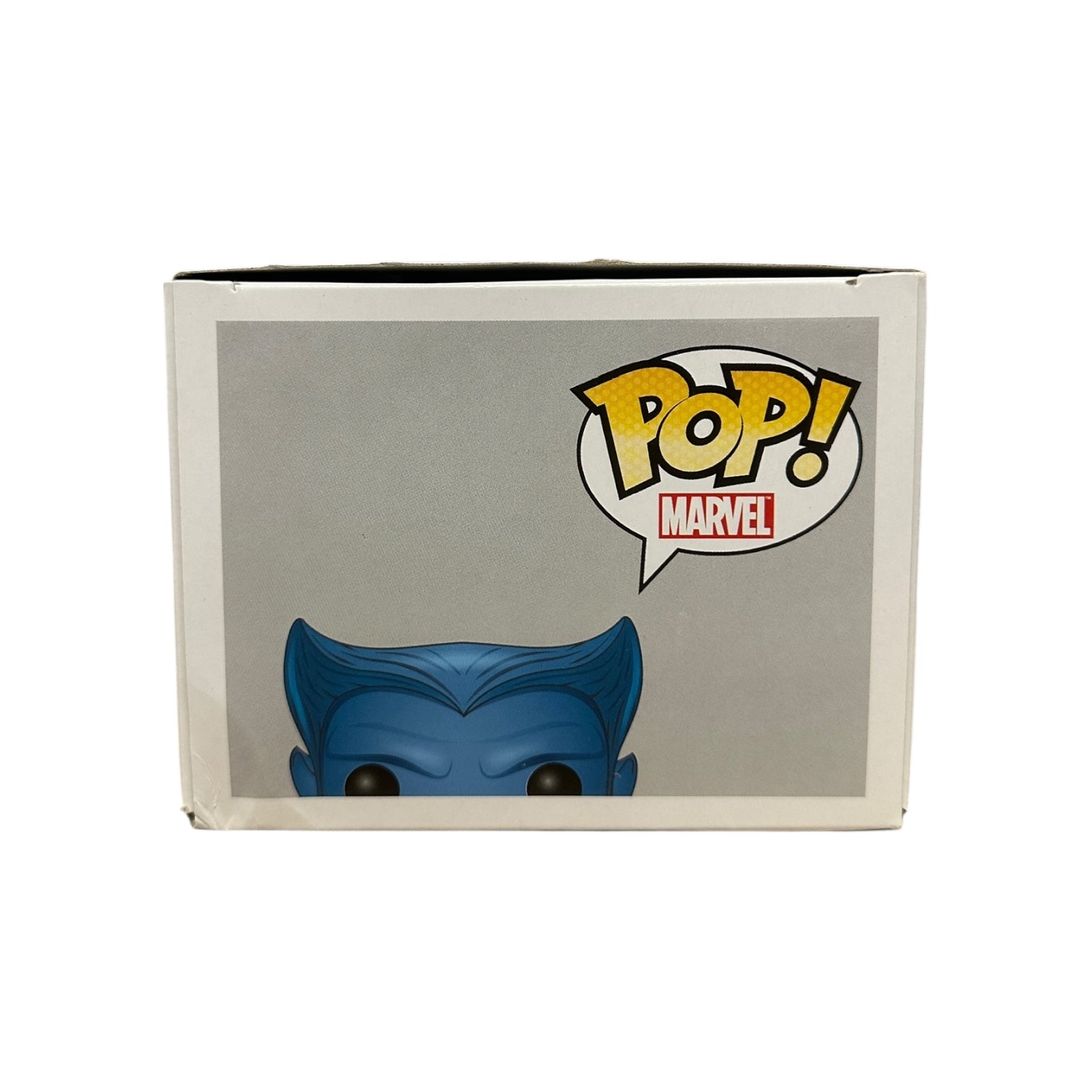 Marvel Pop! Beast vinyl figure packaging with character head and 'Pop!' logo on a gray background