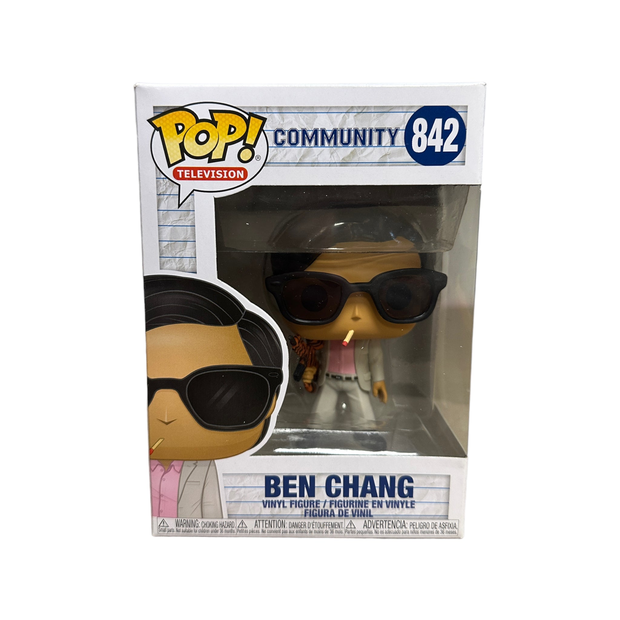 Funko Pop! Ben Chang #842 from Community, 2019 edition, rated 8.75/10, featuring vibrant colors and detailed character features.