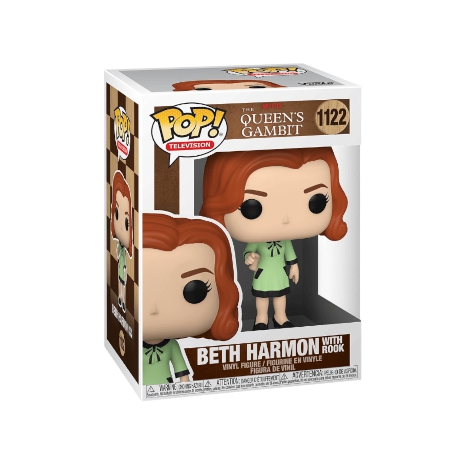 Beth Harmon Funko Pop! #1122, featuring the character from The Queen's Gambit, holding a rook chess piece.