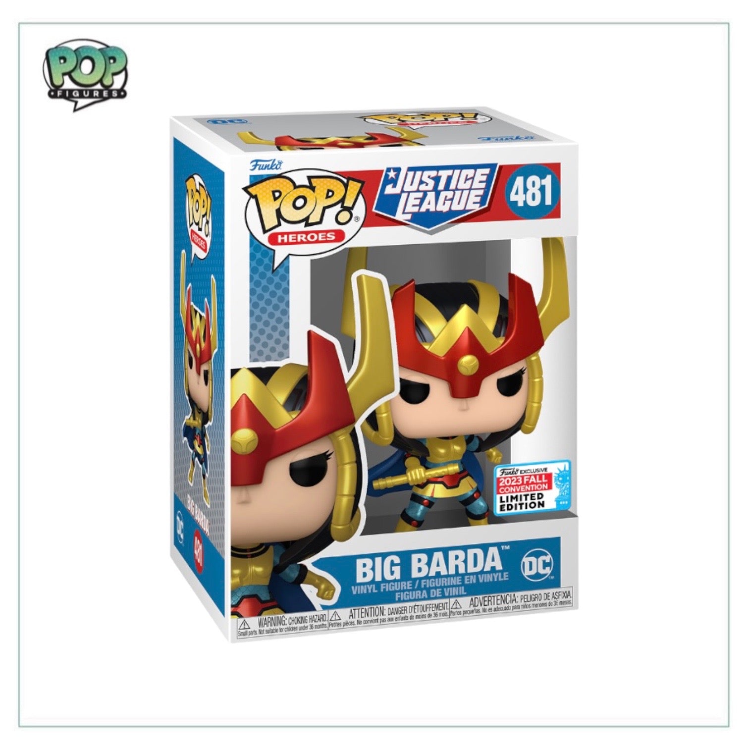 Big Barda #481 Funko Pop! from Justice League, featuring vibrant colors and a unique design, exclusive to NYCC 2023.