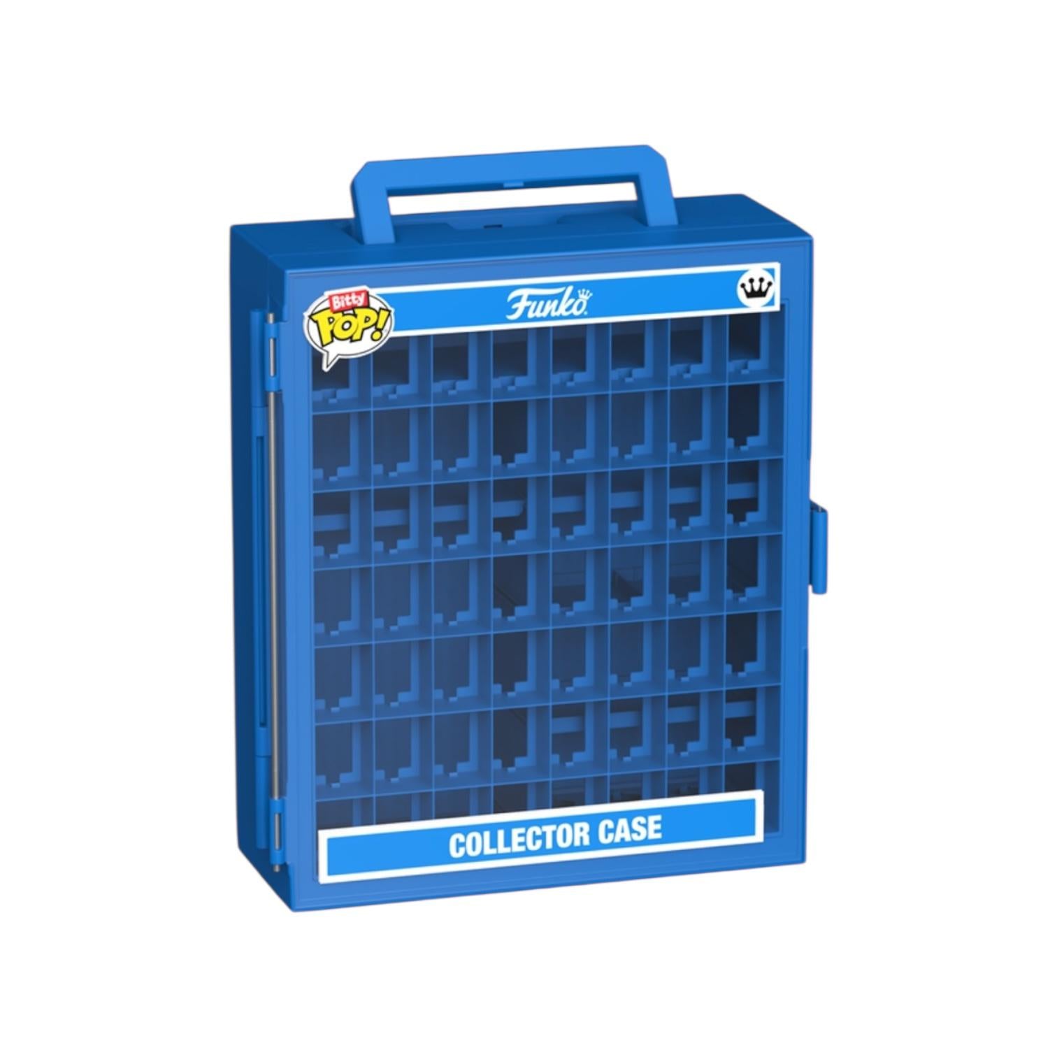 Blue Funko collector case with multiple compartments on a white background