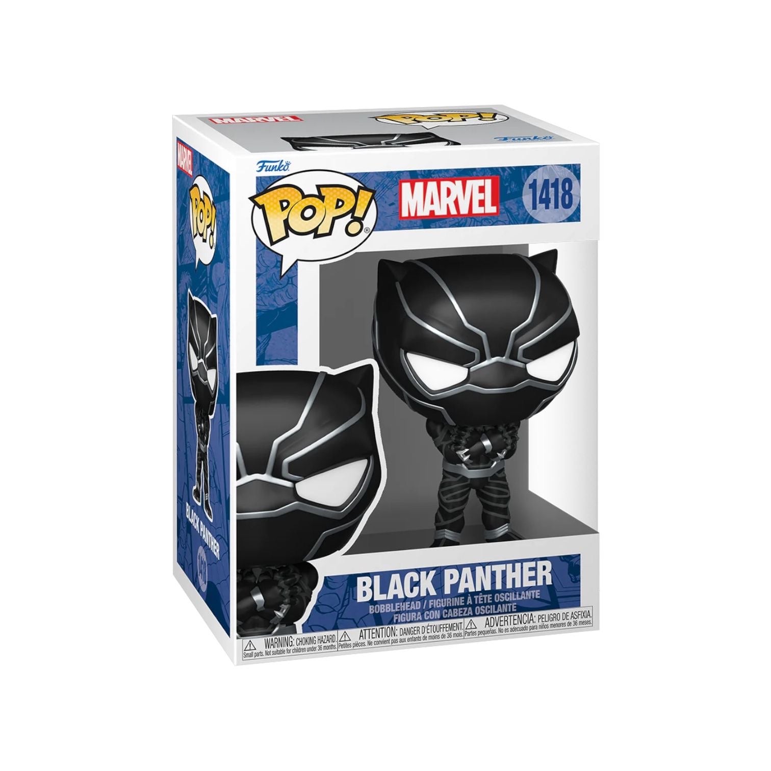 Black Panther #1418 Funko Pop! figure, depicting the superhero in a stylized design with intricate details and bold colors.