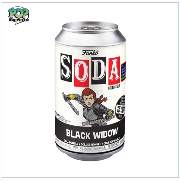 Black Widow Funko Soda Vinyl Figure, Marvel Wondercon 2021 Exclusive, limited to 15,000 pieces, includes chance of chase variant.