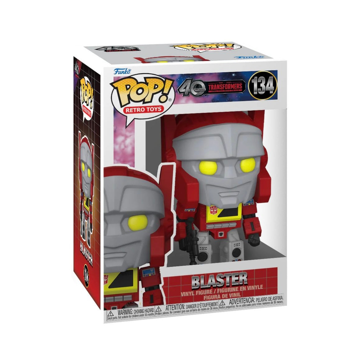 Funko Pop! Blaster #134 from Transformers, featuring a detailed design of the iconic character in vibrant colors.