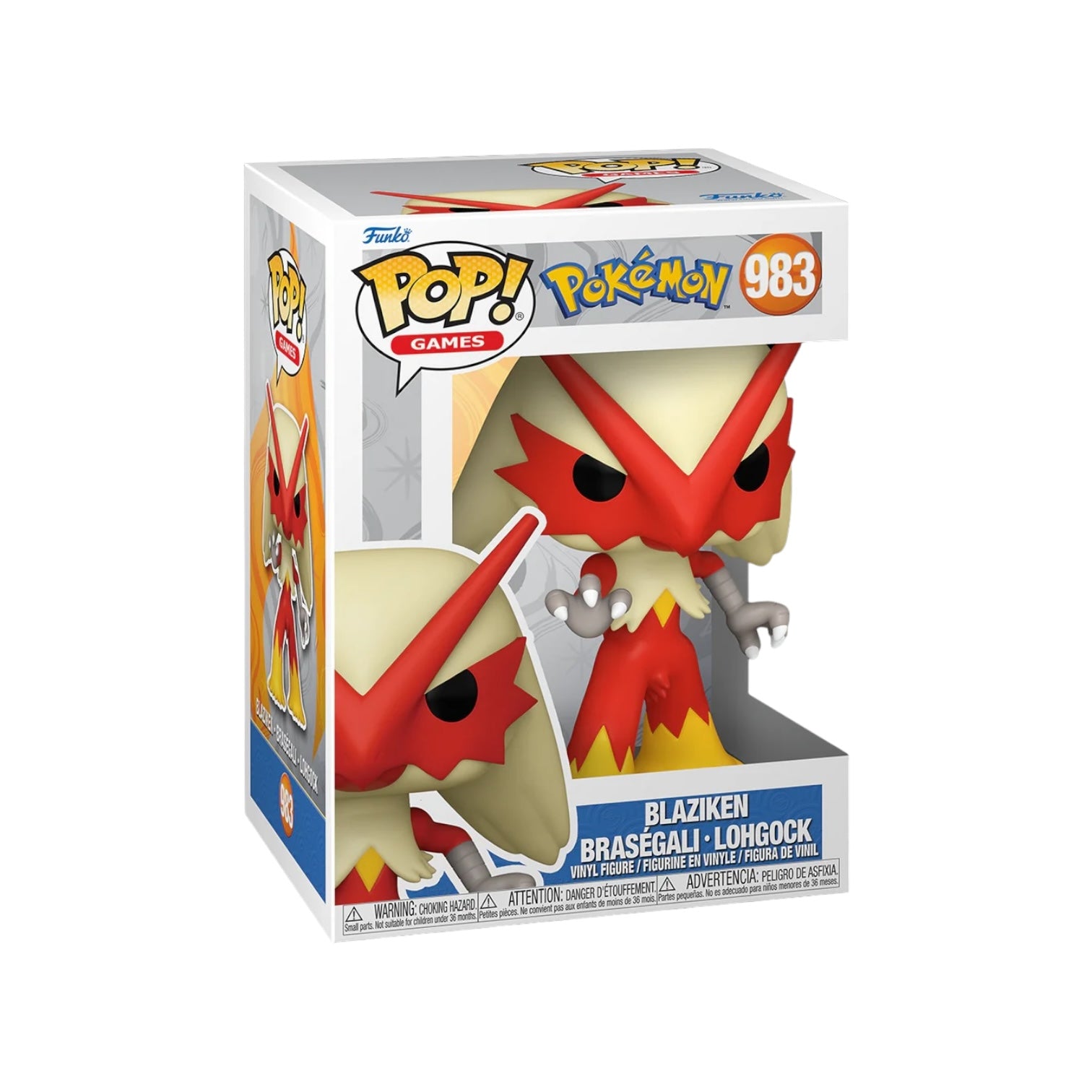 Funko Pop! figure of Blaziken, the fiery Pokémon, showcasing its iconic pose and vibrant colors.