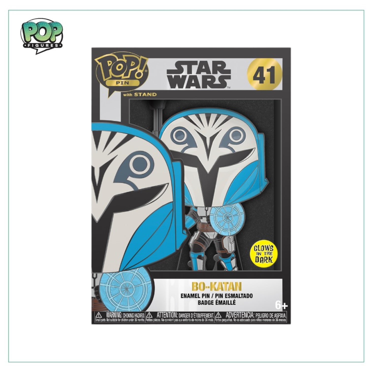 Bo-Katan #41 Enamel Pop! Pin from Star Wars, featuring a glow-in-the-dark design for fans and collectors.