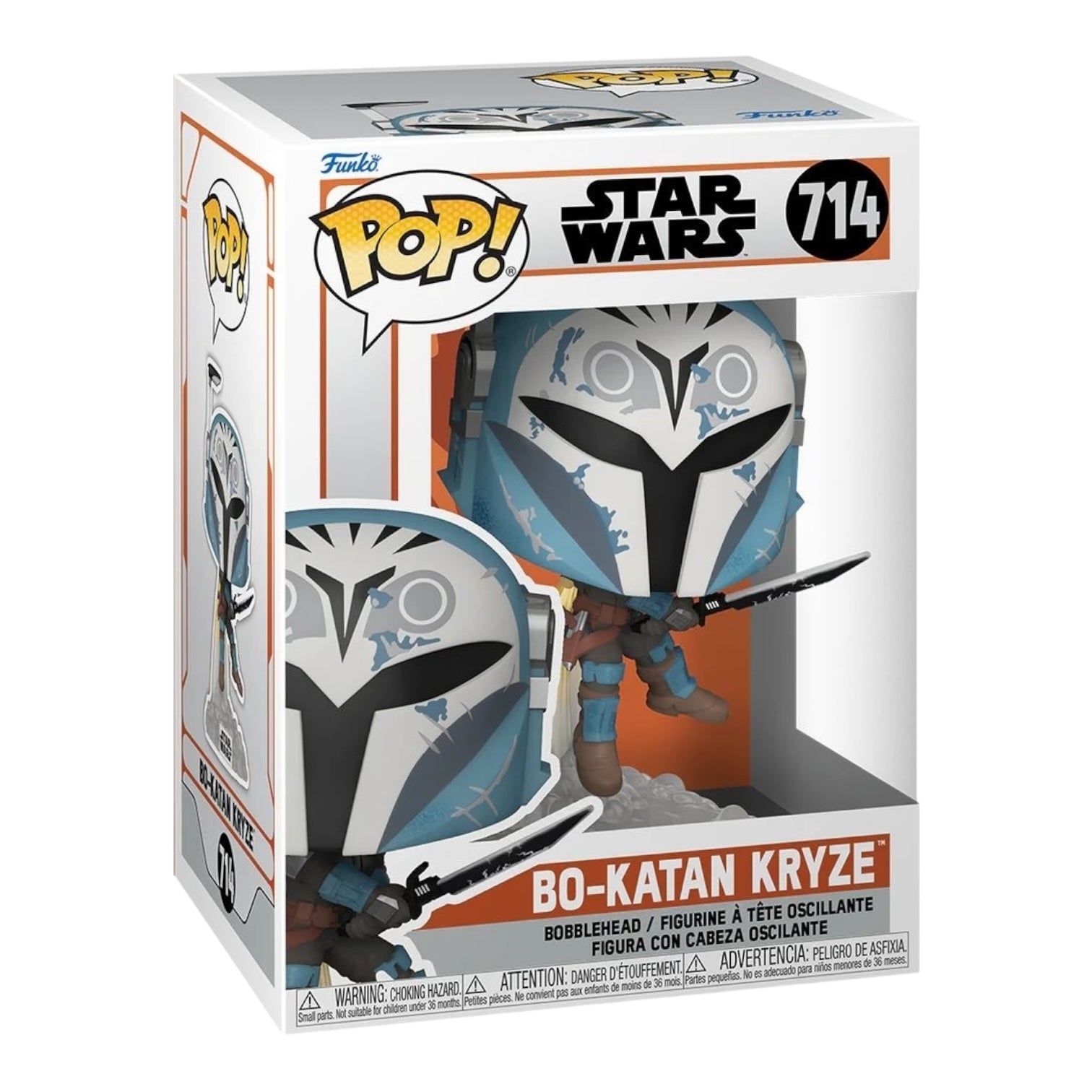 Funko Pop of Bo-Katan Kryze #714 from Star Wars, featuring her signature helmet and fierce stance.