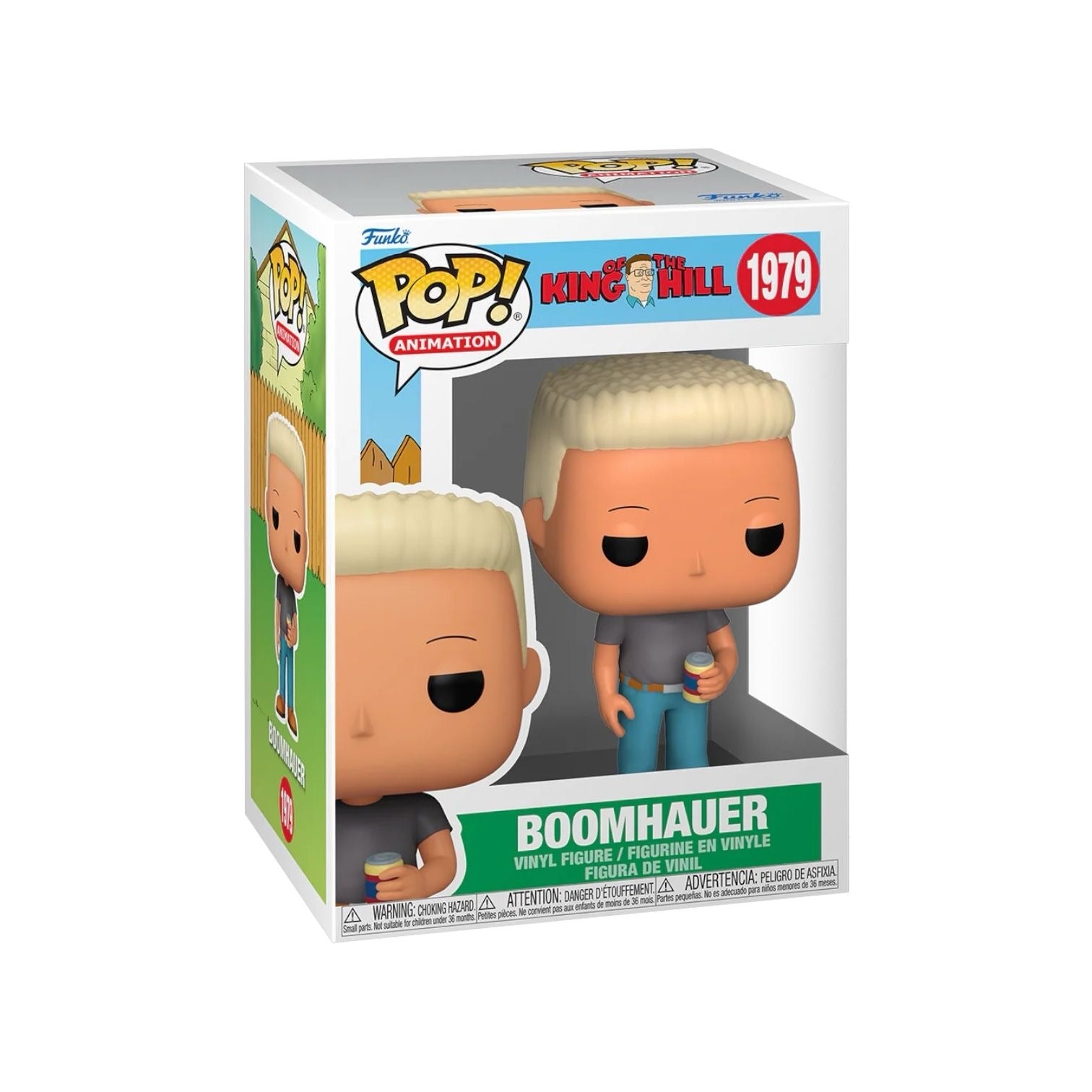 King of the Hill™ : Boomhauer, vinyl figure displaying him hold a can wearing blue jeans, and grey shirt