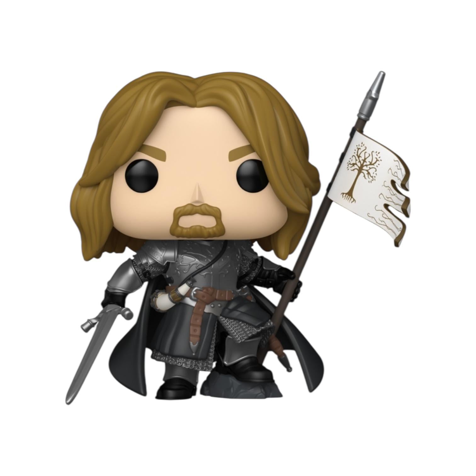 Funko Pop! vinyl figure of a character from a fantasy series with a sword and banner on a white background