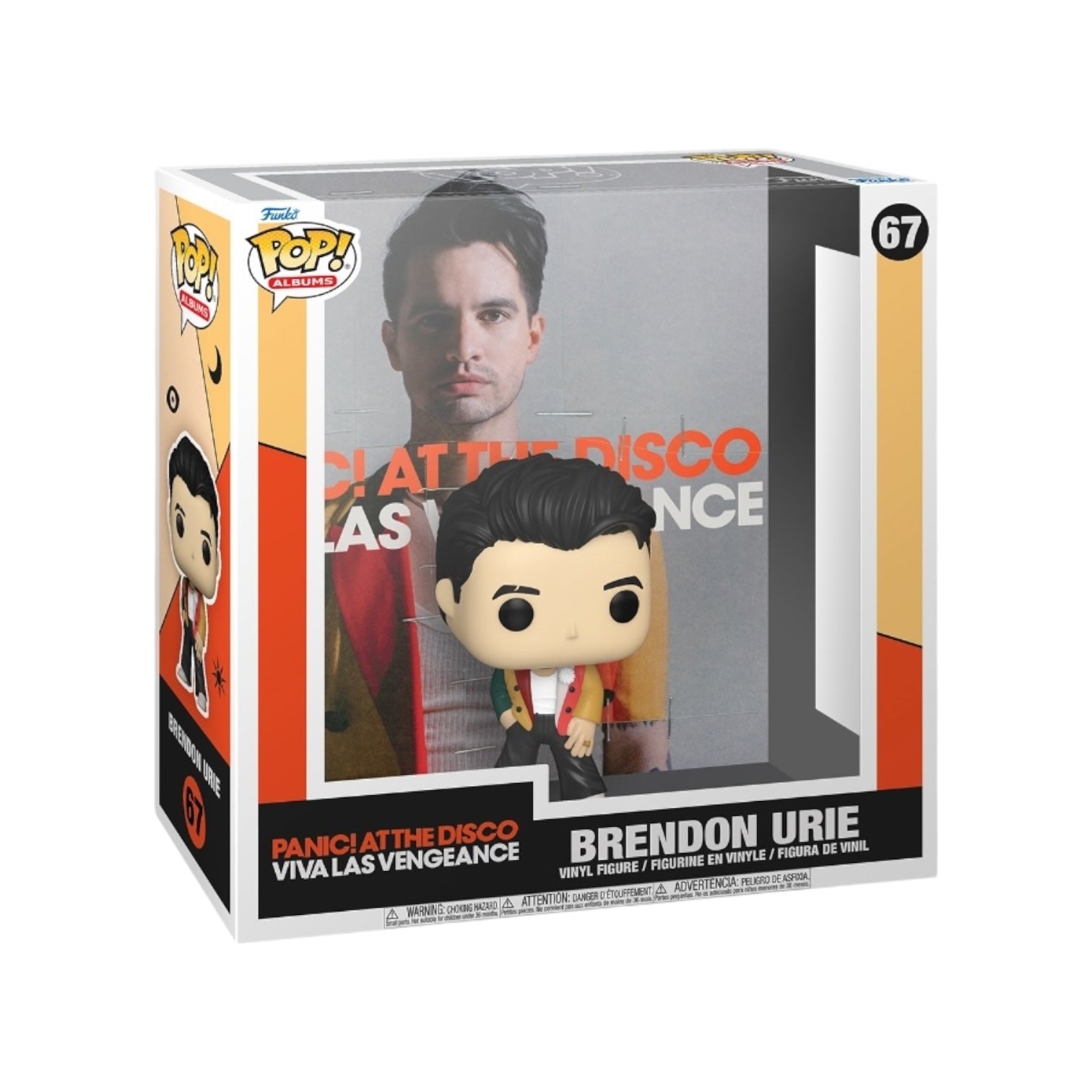 Funko Pop! figure of Brendon Urie from Panic! at the Disco, wearing a stylish outfit and holding a microphone.
