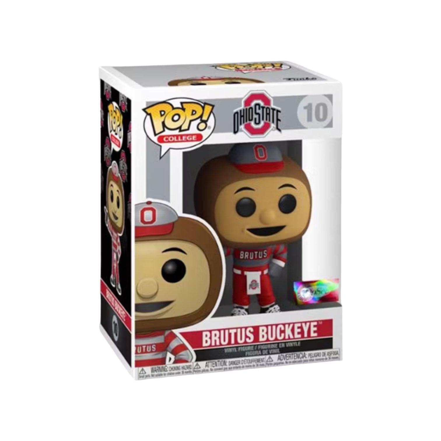 Funko Pop! of Brutus Buckeye #10, the beloved Ohio State mascot, featuring bright colors and a cheerful expression.