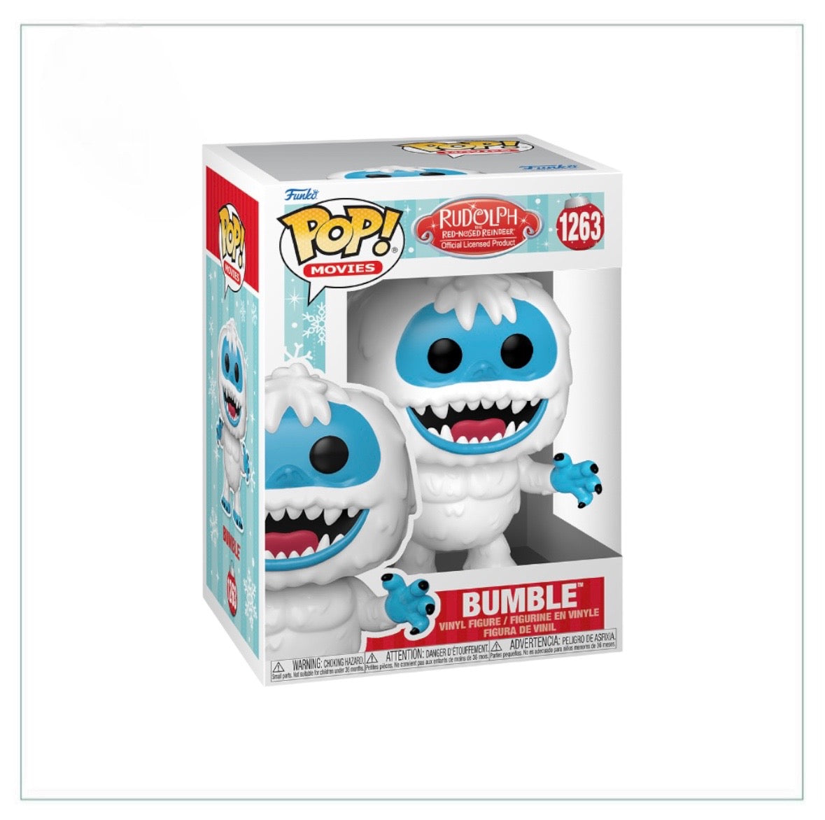 Funko Pop! Bumble #1263, the iconic abominable snowman from Rudolph the Red-Nosed Reindeer, features bright colors and details.