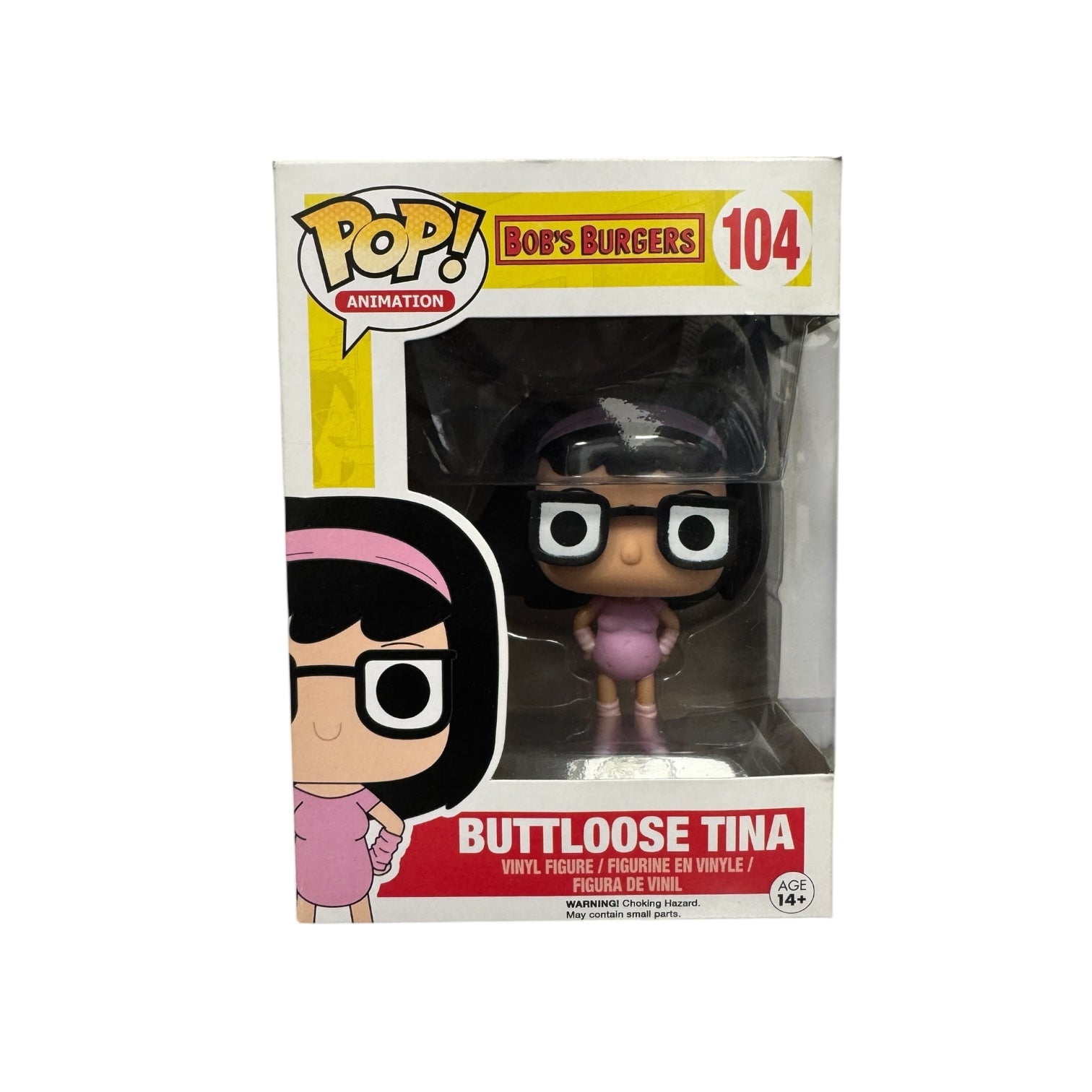 Tina Belcher dressed in pink work out attire and a pink sweatband. Black framed glasses with hands on her hips.
