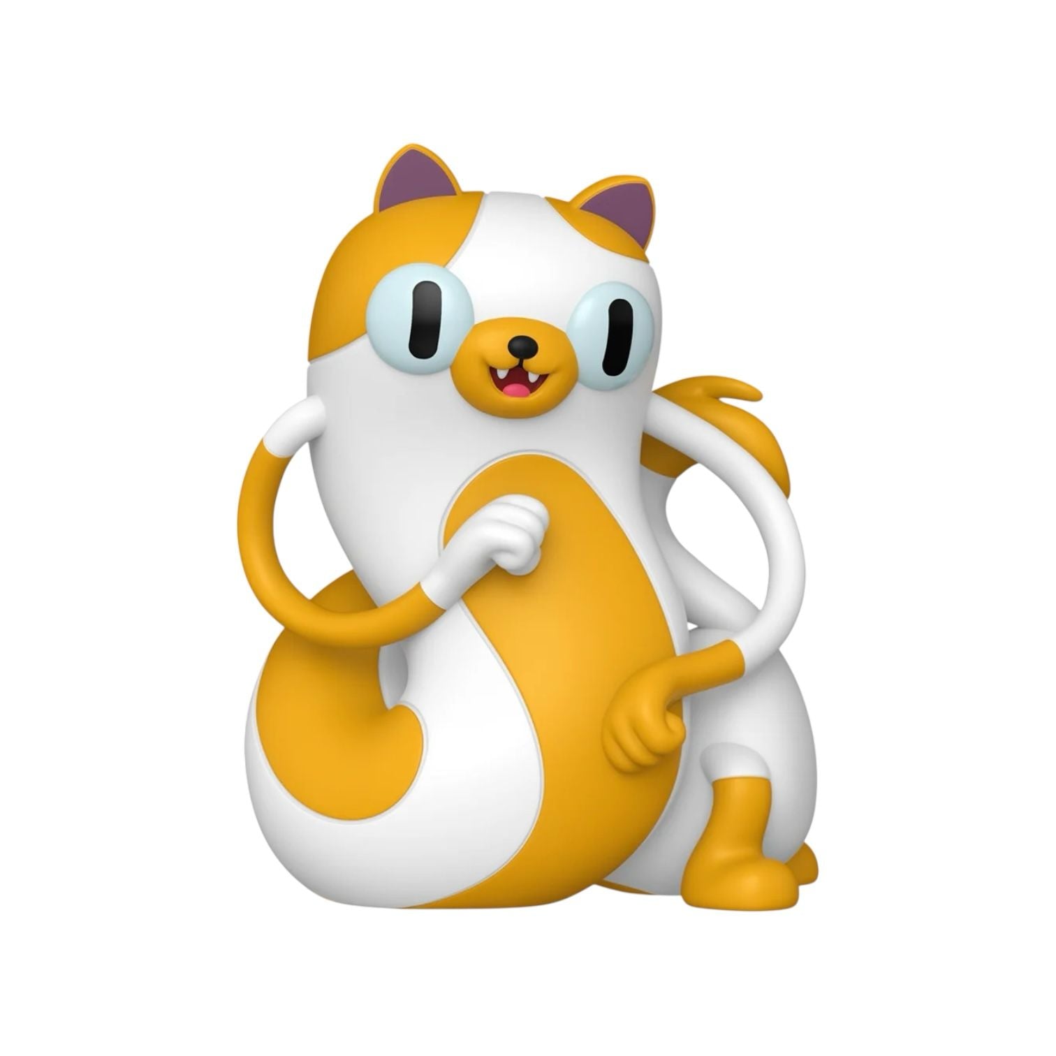 Cartoon cat figurine with a yellow ball on a white background