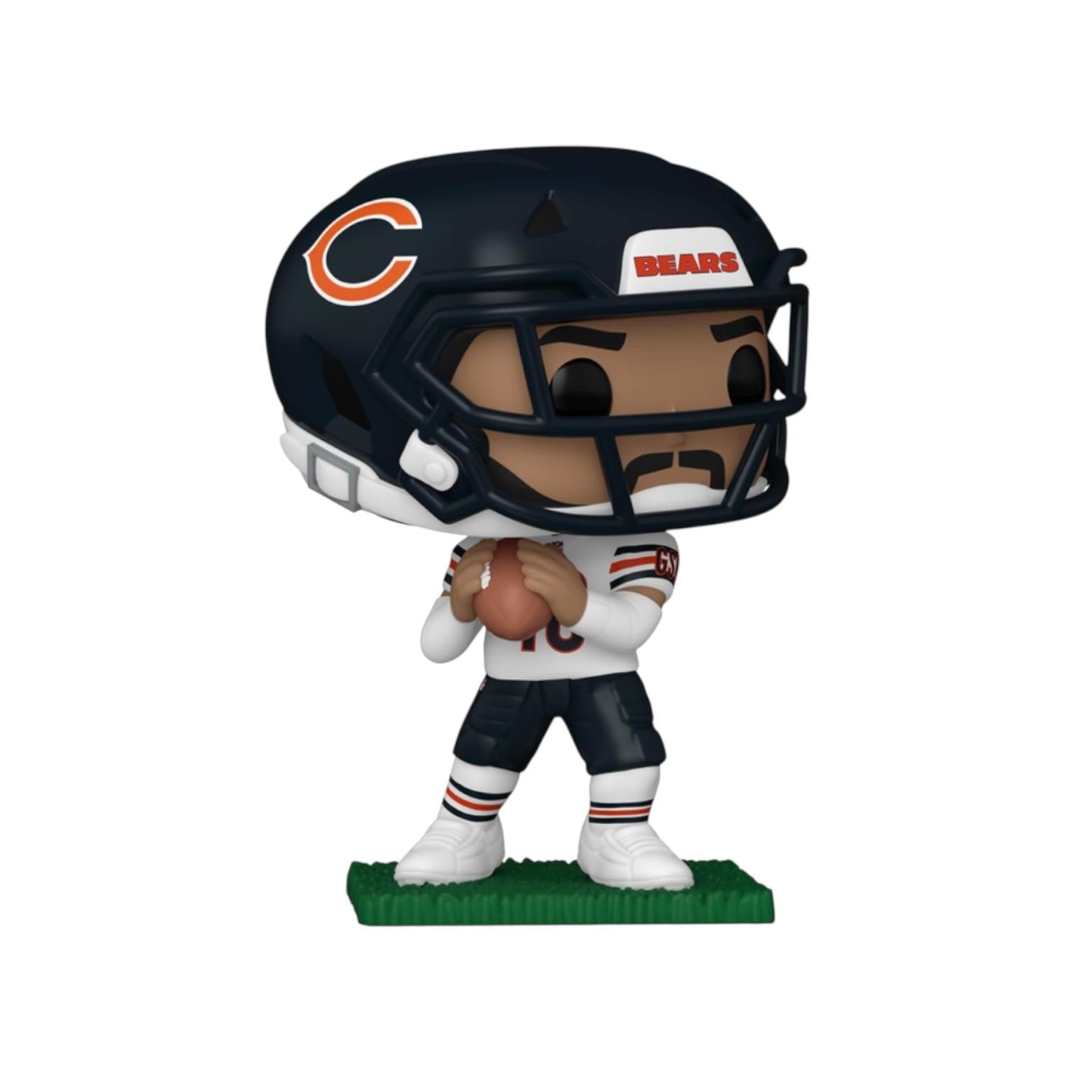 Figurine of a football player in a Chicago Bears uniform with helmet on a white background