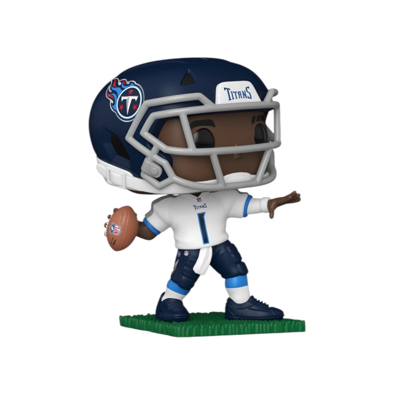 Cam Ward NFL star for Tennessee Titans wearing his team Jersey in a throwing Stance holding ball