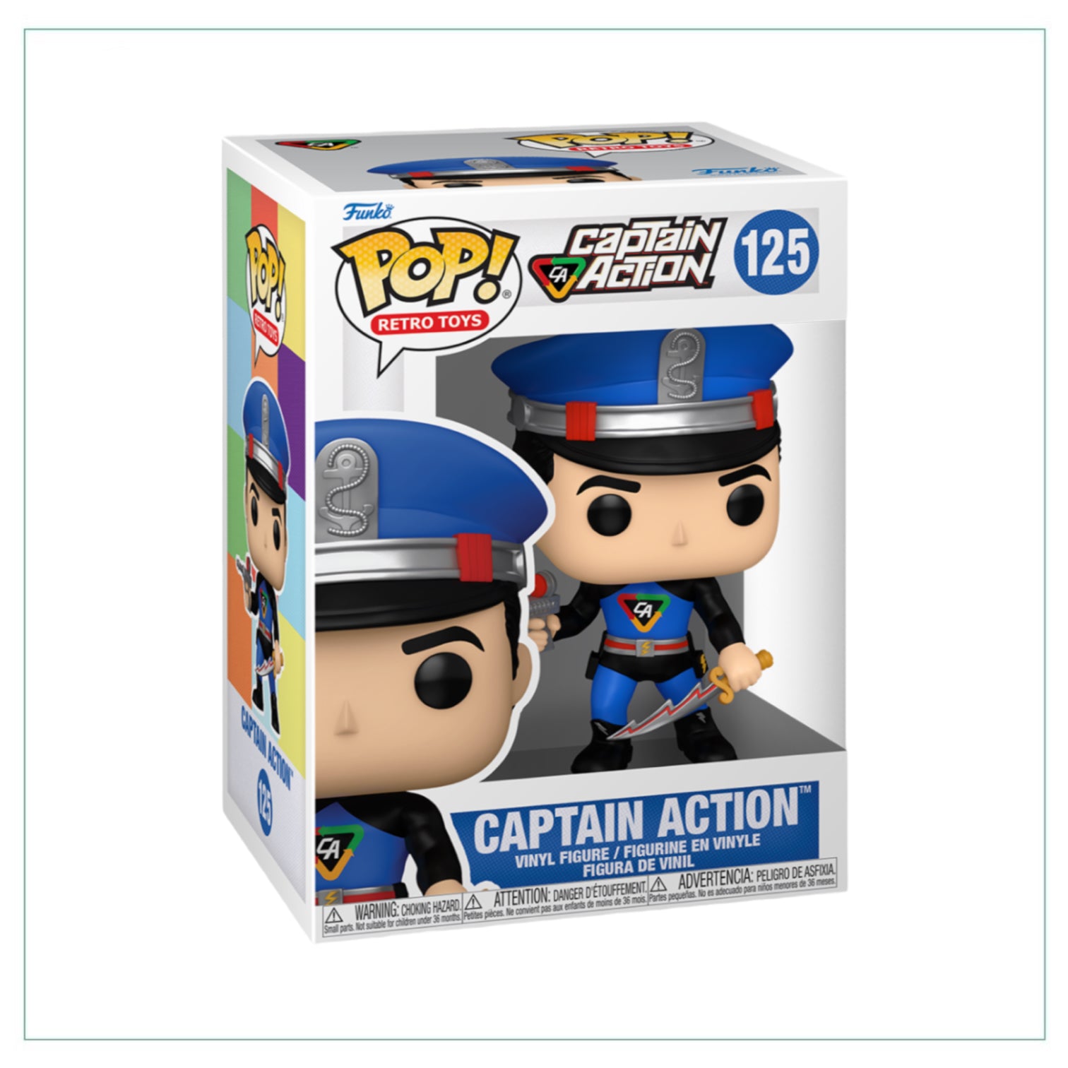 Funko Pop! figure of Captain Action #125, showcasing the iconic superhero in vibrant colors and detailed design.