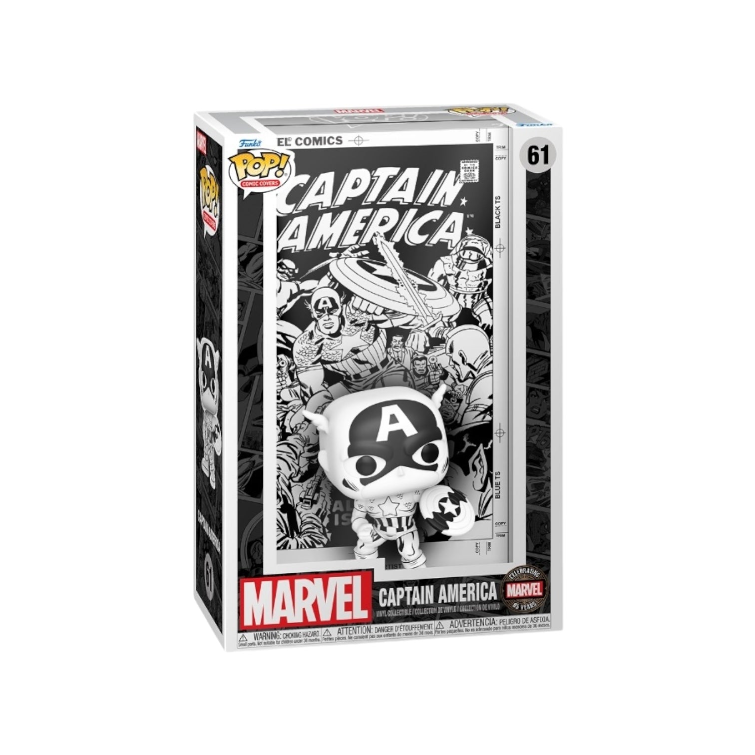 Funko Pop of Captain America #61 comic cover, featuring the iconic superhero in vibrant colors and dynamic pose.