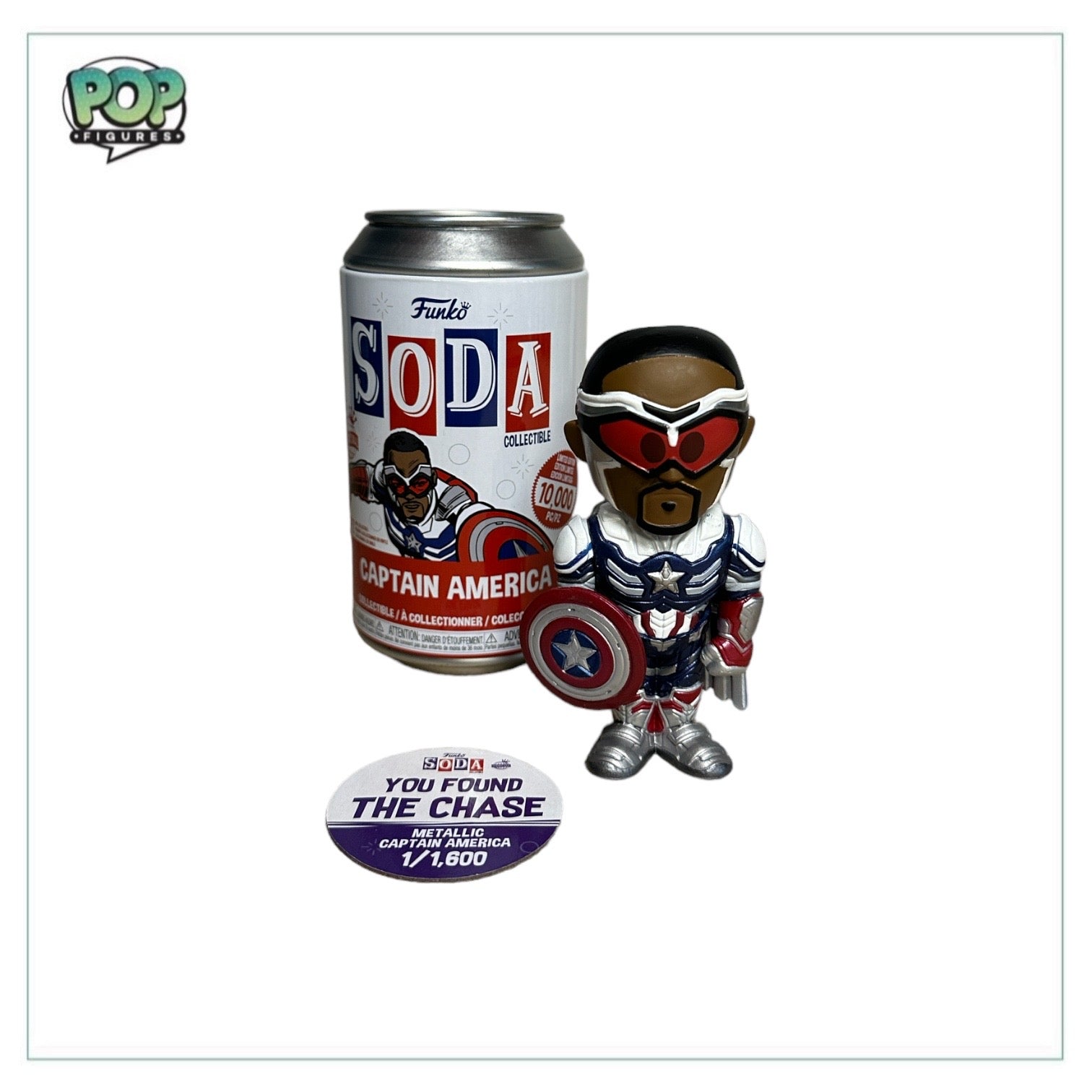 Metallic Captain America Funko Soda figure from The Falcon and The Winter Soldier, limited edition of 1,600 pieces.