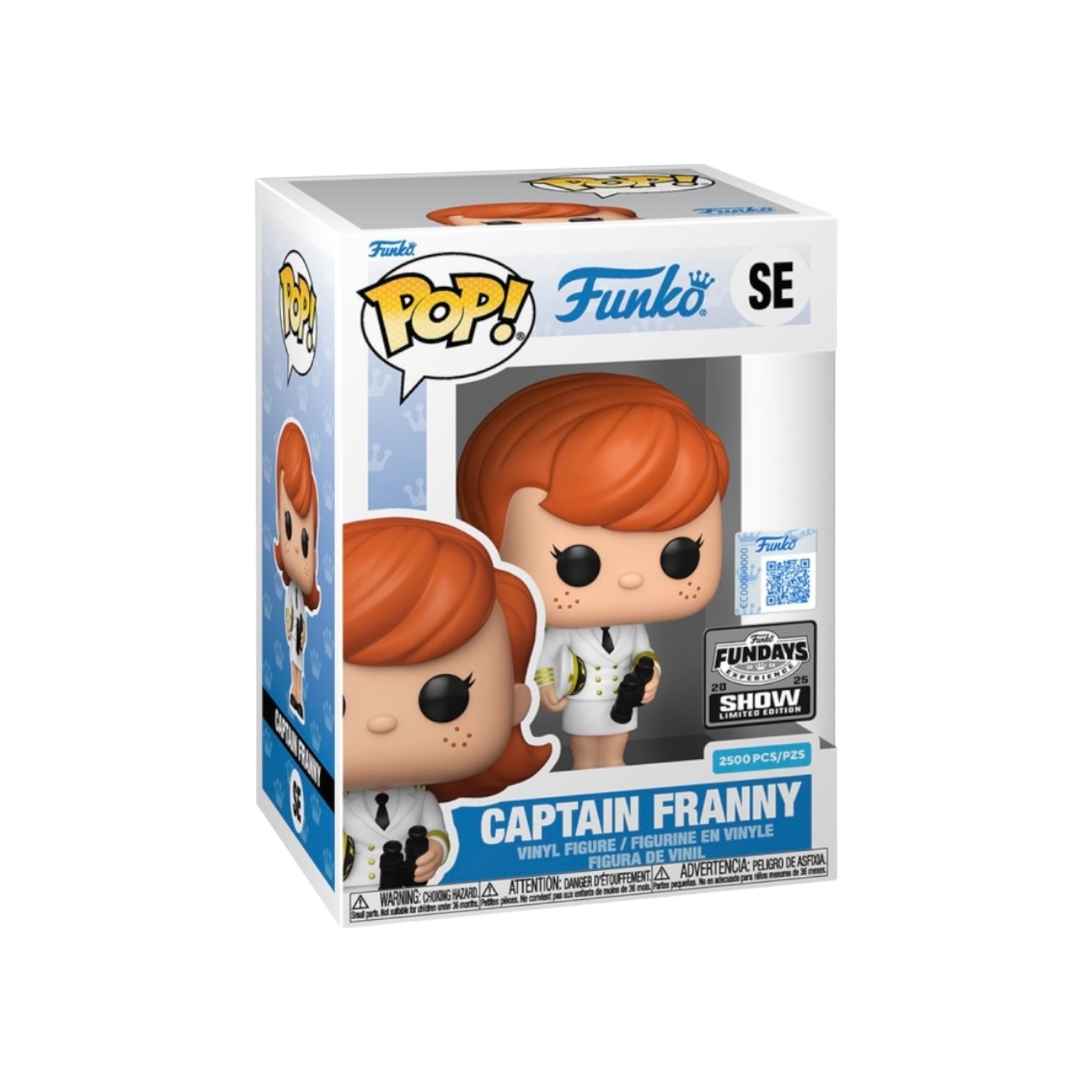 Funko Pop! vinyl figure packaging with 'Captain Franny' on a white background