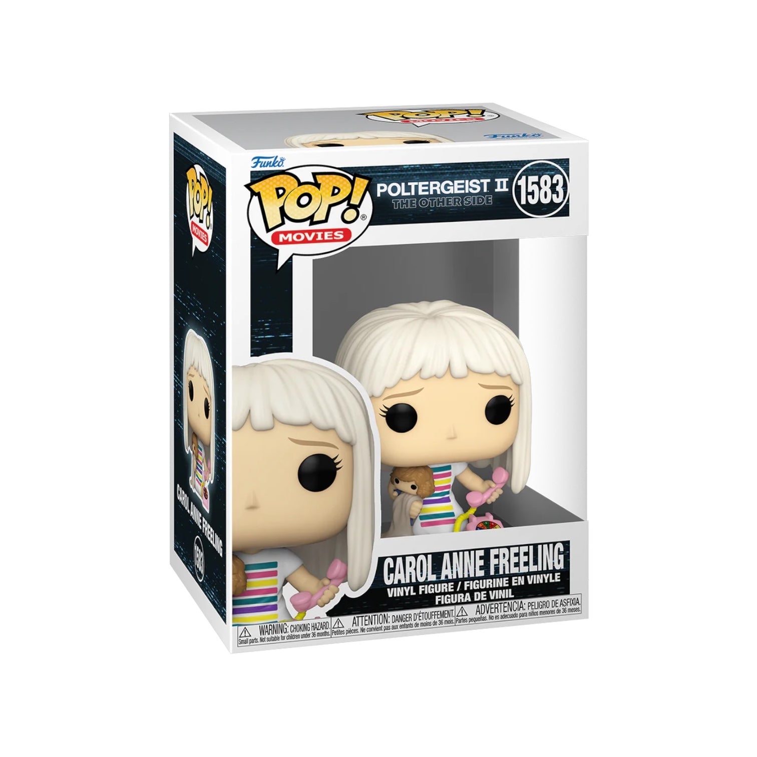 Funko Pop! figure of Carol Anne Freeling from Poltergeist II, showcasing her iconic look with detailed features and vibrant colors.