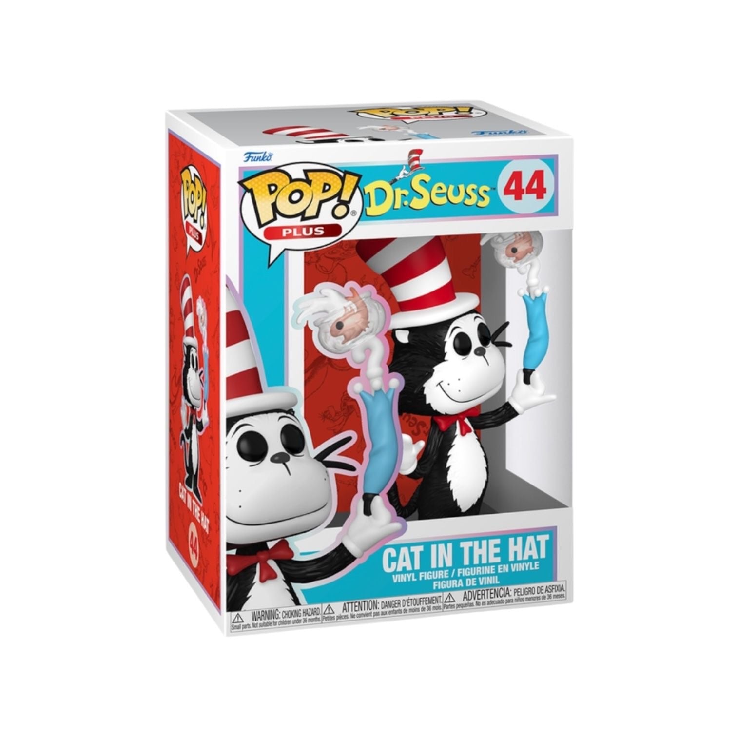 Funko Pop! packaging featuring Dr. Seuss' Cat in the Hat on a white background