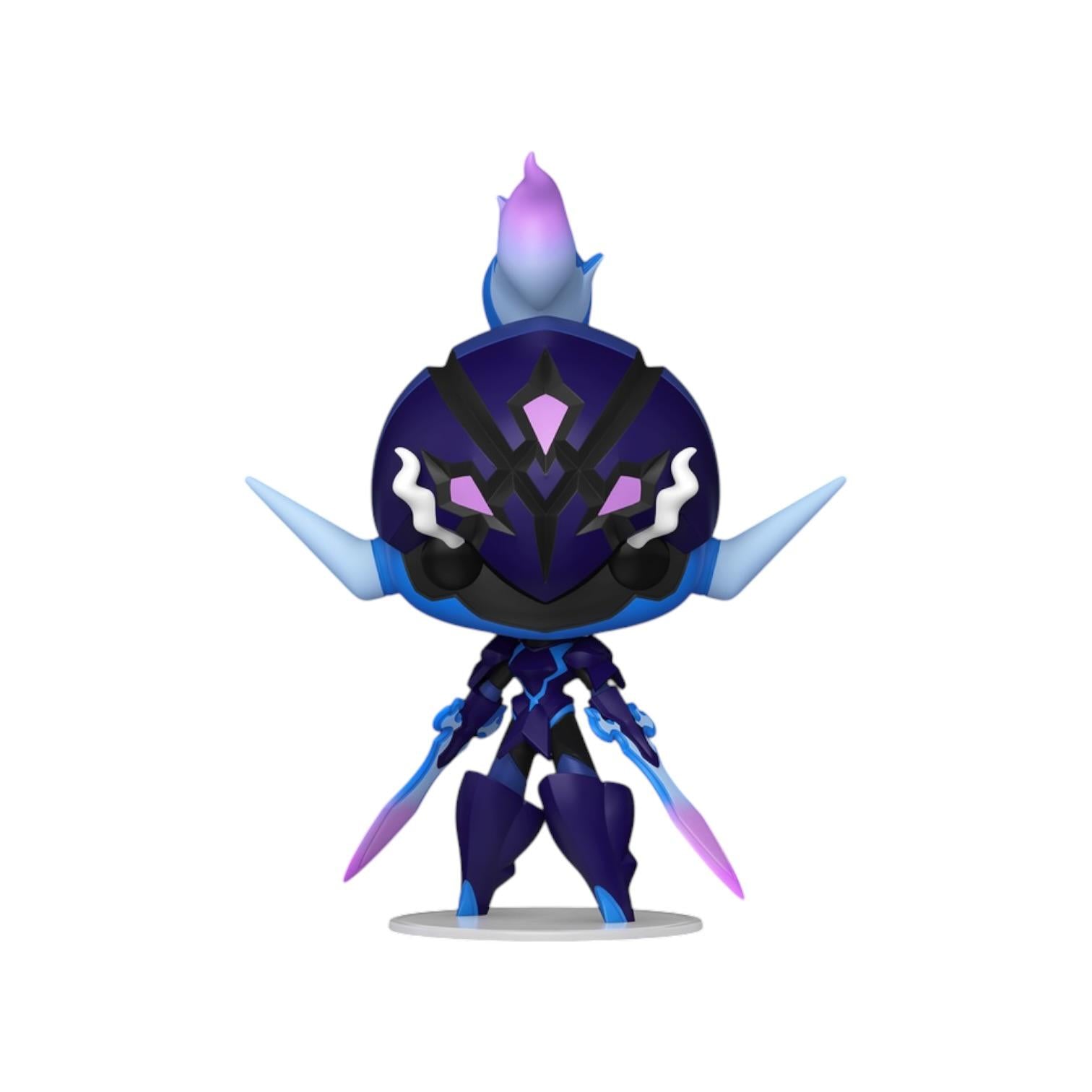 Colorful robot figurine with blue and purple accents on a white background