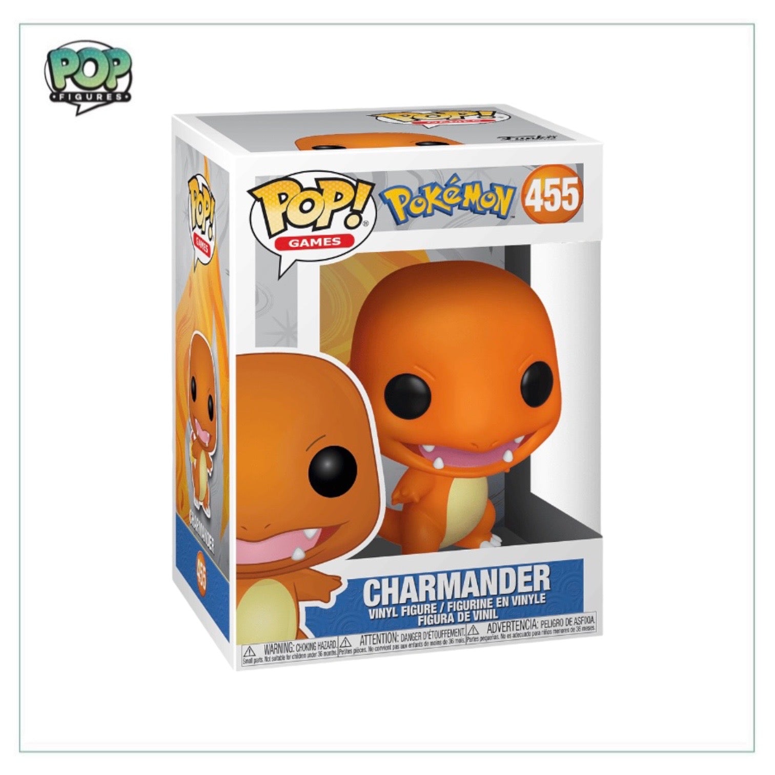 Charmander Funko Pop! figure, a cute collectible from Pokémon, featuring its signature orange color and fiery tail.