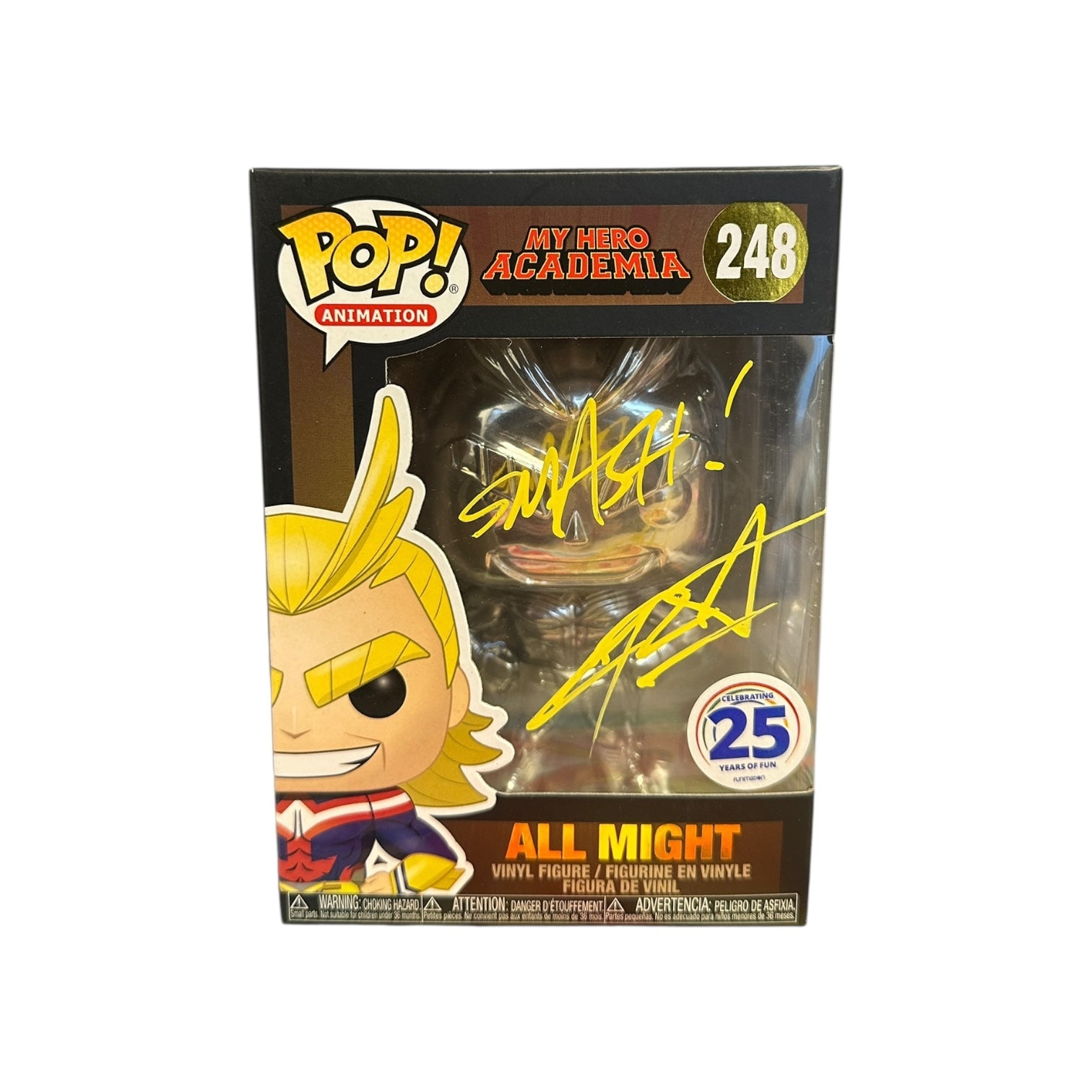 Christopher Sabat Signed All Might #248 (Silver Chrome) Funko Pop! - My Hero Academia - Funimation Exclusive Front