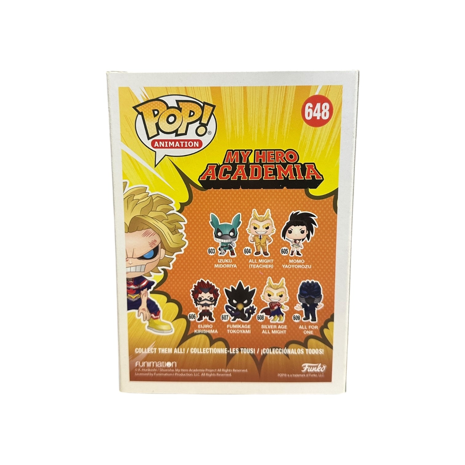 Christopher Sabat Signed All Might (Weakened) #648 (Glows in the Dark) Funko Pop! - My Hero Academia - Special Edition Back